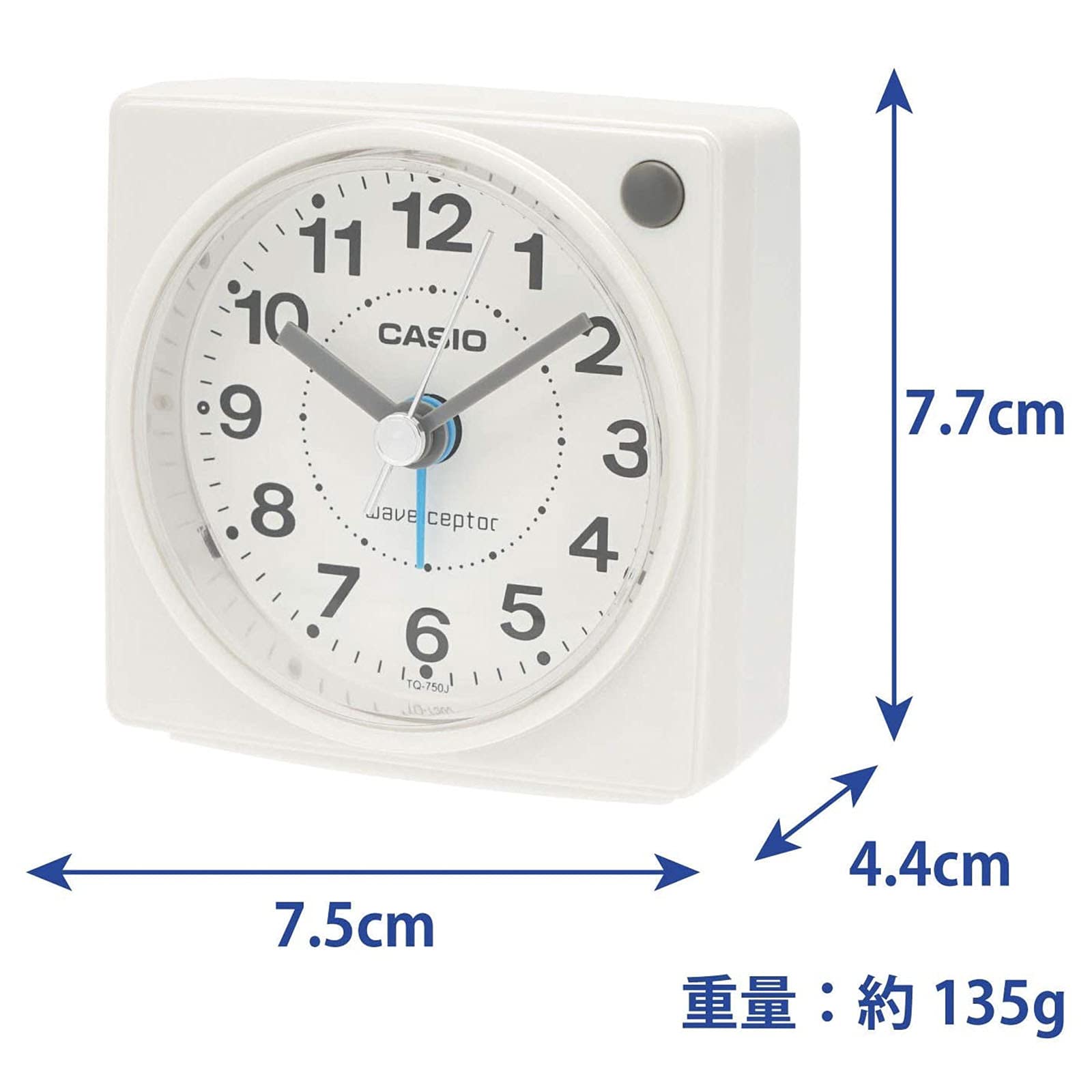 CASIO TQ-750J-7JF Digital Alarm Clock with Radio, Analog Display, Square White Table Clock - Perfect for Bedroom, Office & Travel Use