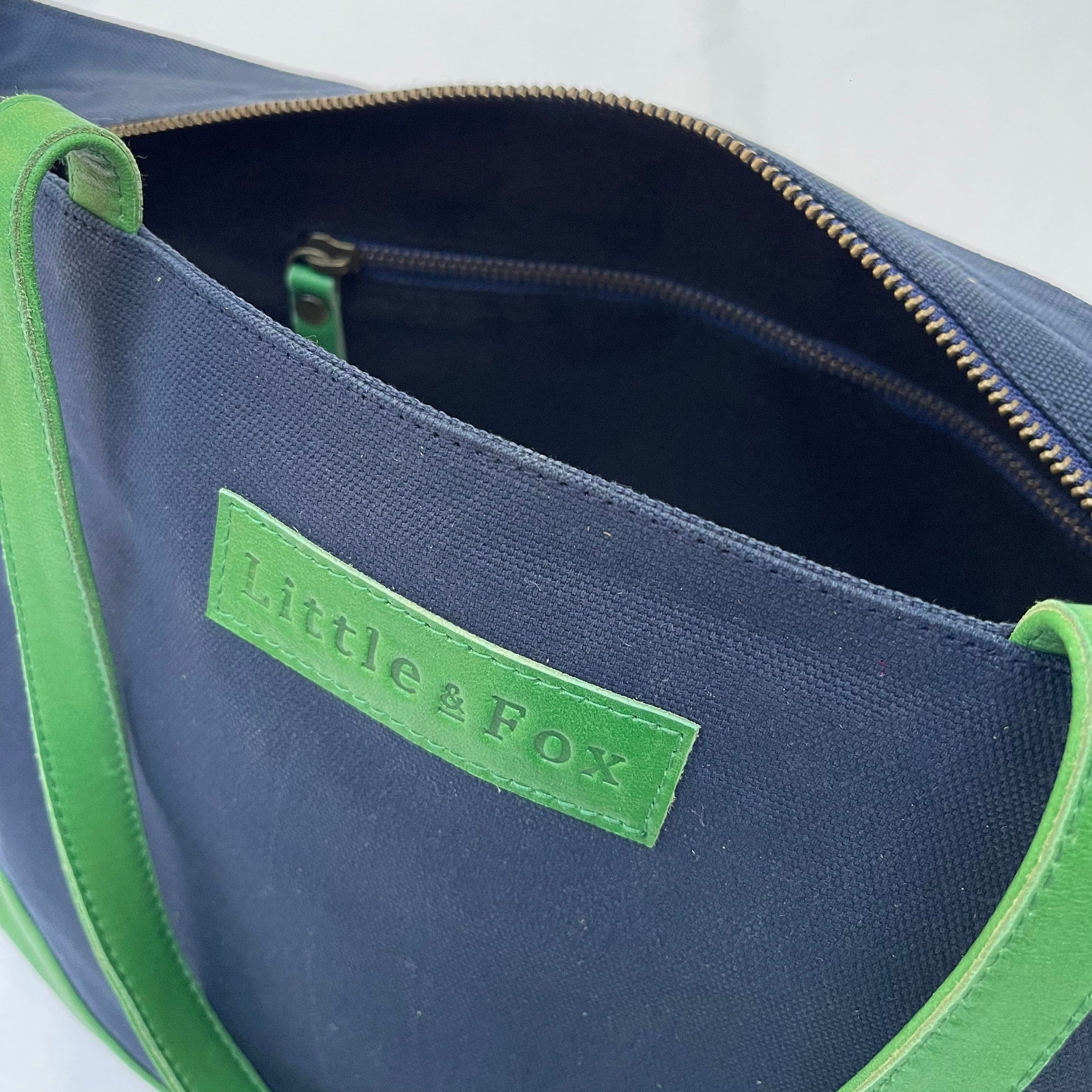 The Little & Fox Premium Indigo Tote Bag with Emerald Leather - Stylish & Durable Handbag for Work, Travel & Everyday Use