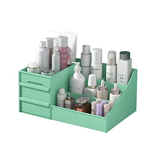 Elegant Makeup Organizer with Drawers - Vanity Storage for Lipstick, Brushes, Skincare, Lotions, Perfume & Cosmetics | Perfect for Bedroom, Bathroom & Travel (Green)