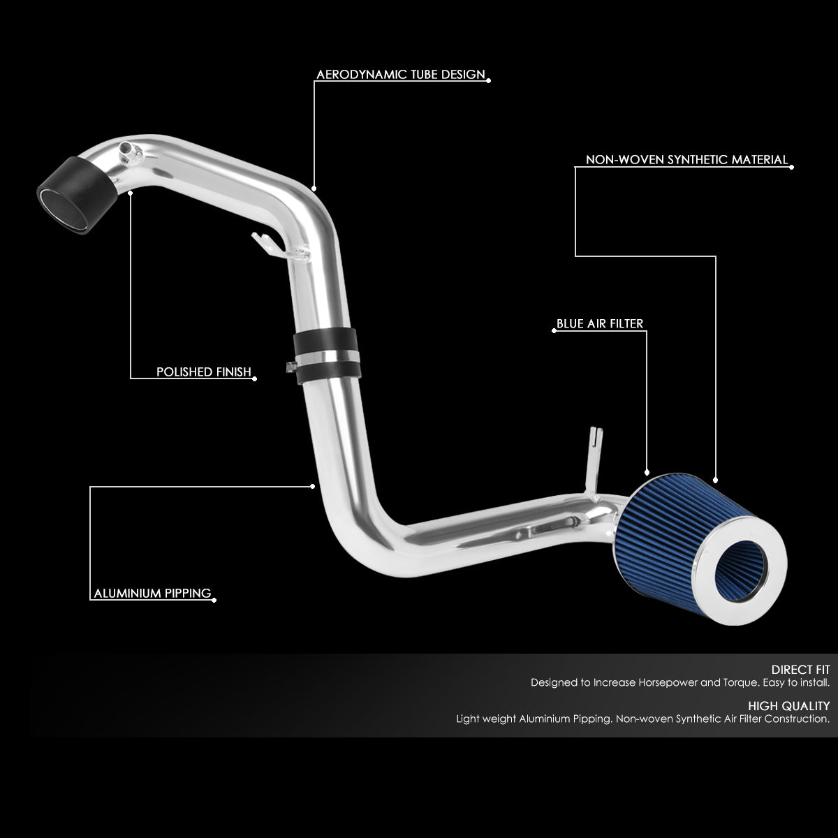 2006-2011 Honda Civic 1.8L Performance Aluminum Cold Air Intake System with Blue Cone Air Filter - Improves Engine Power & Fuel Efficiency for Street Racing & Daily Driving