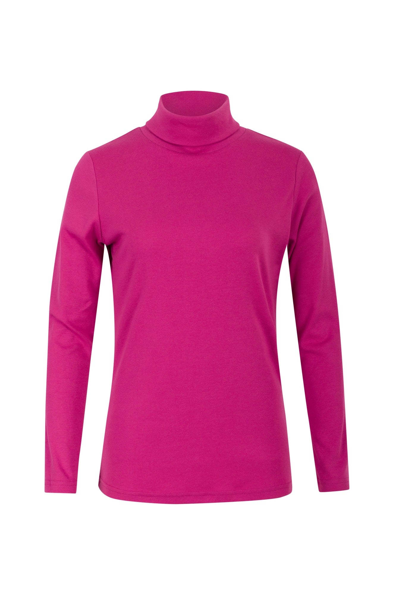 1x1 Rib Cotton Poly Roll Neck Top for Women - Soft & Stretchy Casual T-Shirt | CERISE | 6554B1 | Perfect for Layering, Everyday Wear & Lounge Outfits