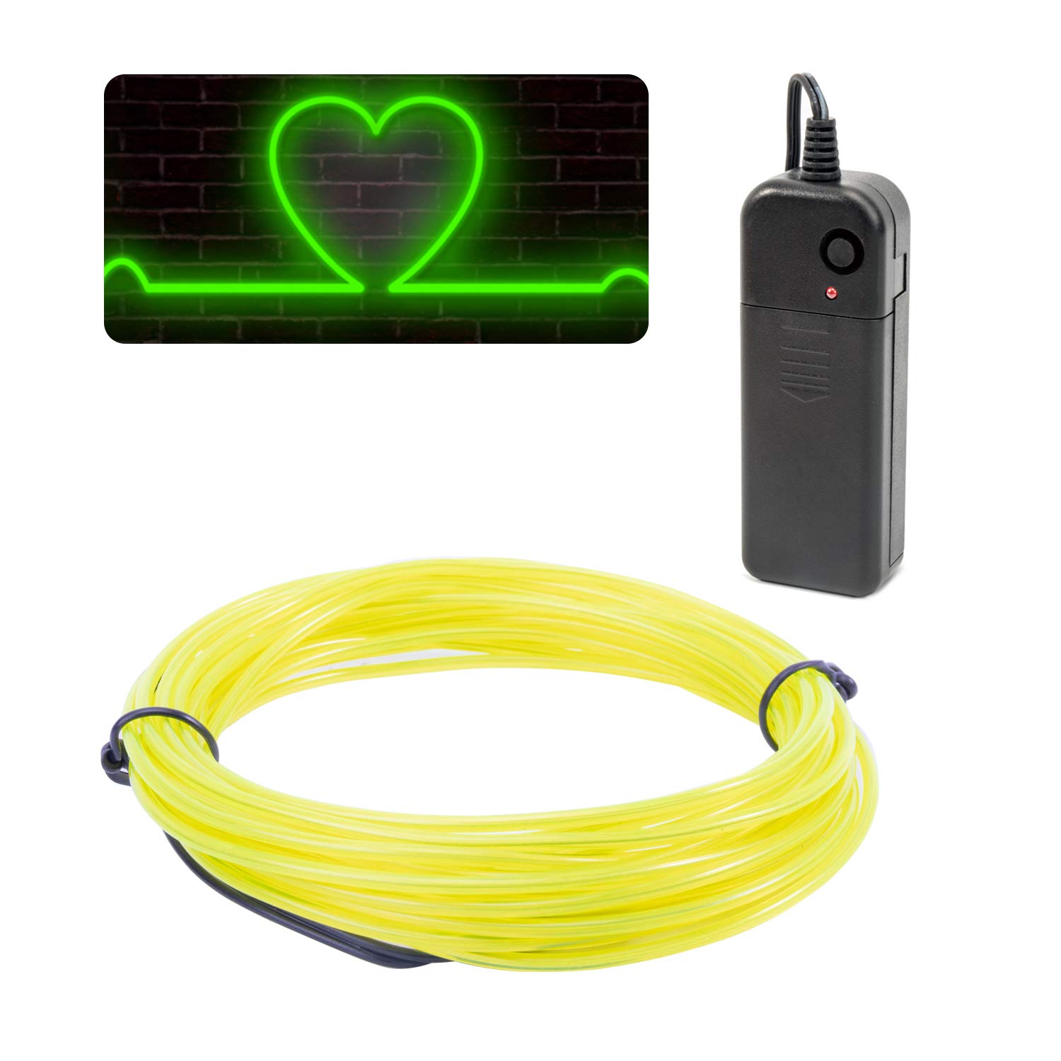 JIGUOOR EL Wire Battery Pack - 9.8ft/3m Bright Neon Light Strip with 360° Illumination - Flexible Neon Tube Rope Lights for DIY, Halloween, Christmas, Party, Festival, Bar Decor - Fluorescent Green - Perfect for Nightclubs, Rave Parties, and Home Decoration