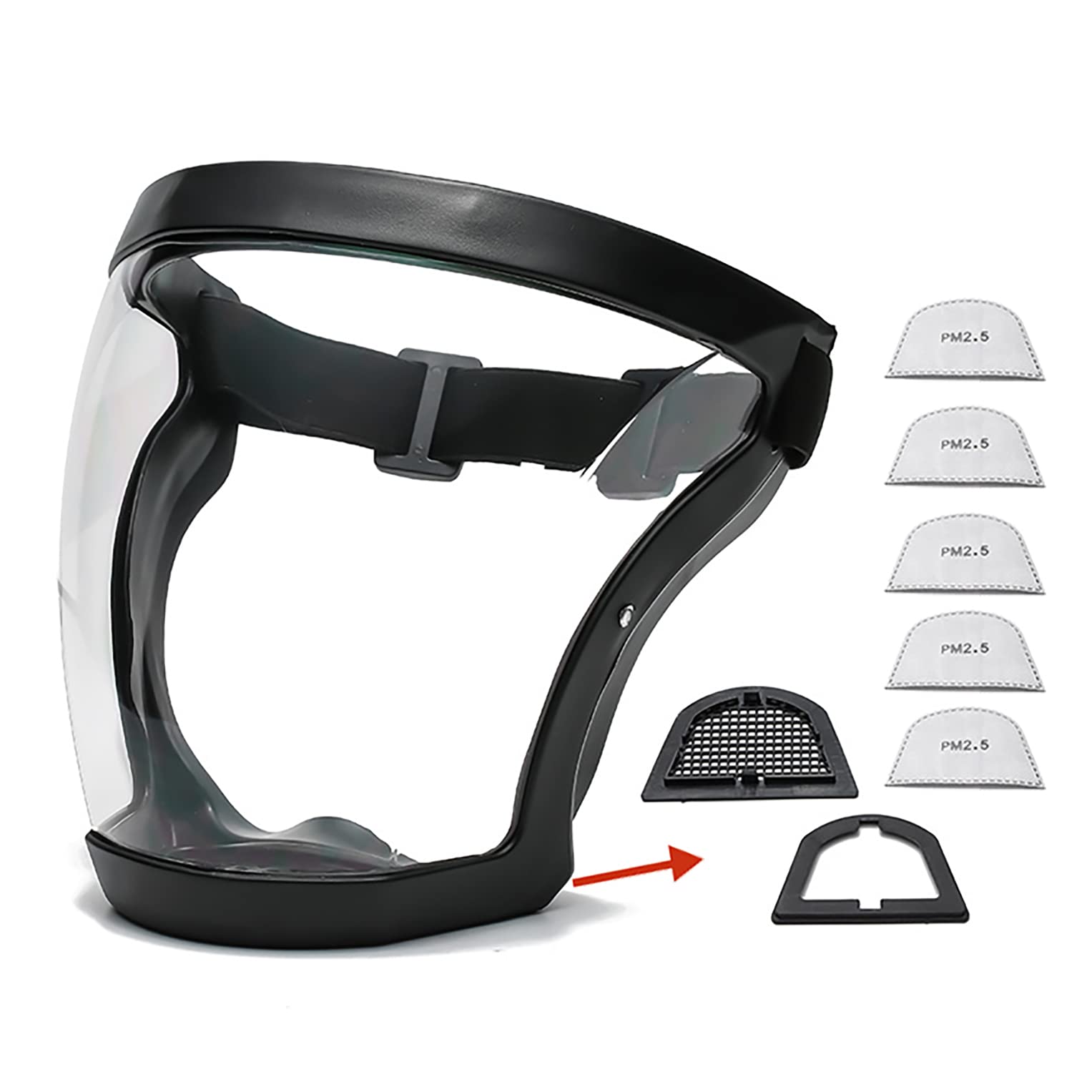 XYZCUP Anti-Saliva Full Face Shield - Windproof, Sandproof & Splashproof Clear Mask with Anti-Fog Technology - Comfortable & Breathable for Outdoor Activities (Black) - Perfect for Cycling, Running, Construction Work and Dusty Environments