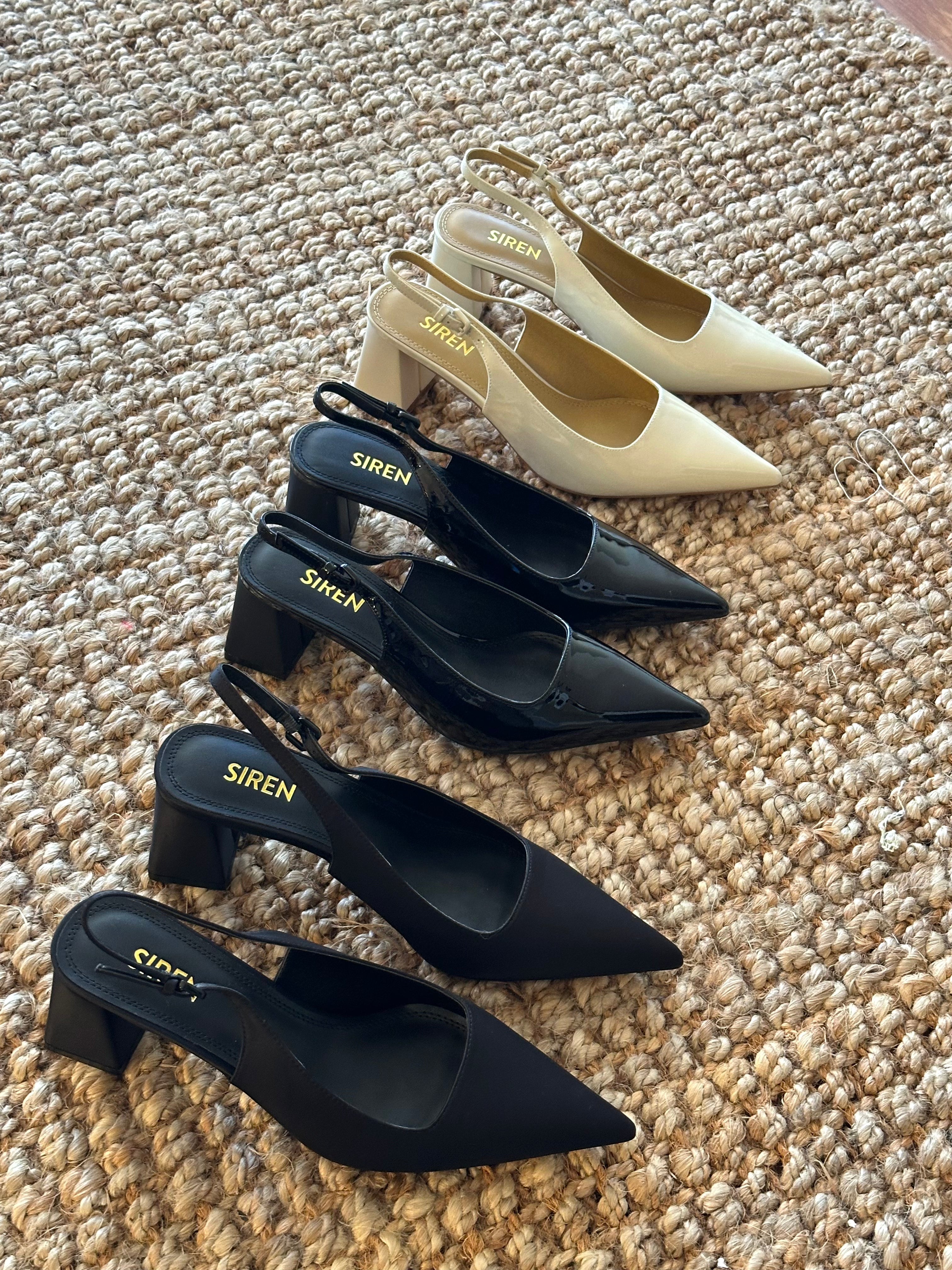 Yarra Pointed Toe Slingback Heels - Black Satin Pumps for Women | Elegant Dress Shoes for Weddings, Parties & Office Wear