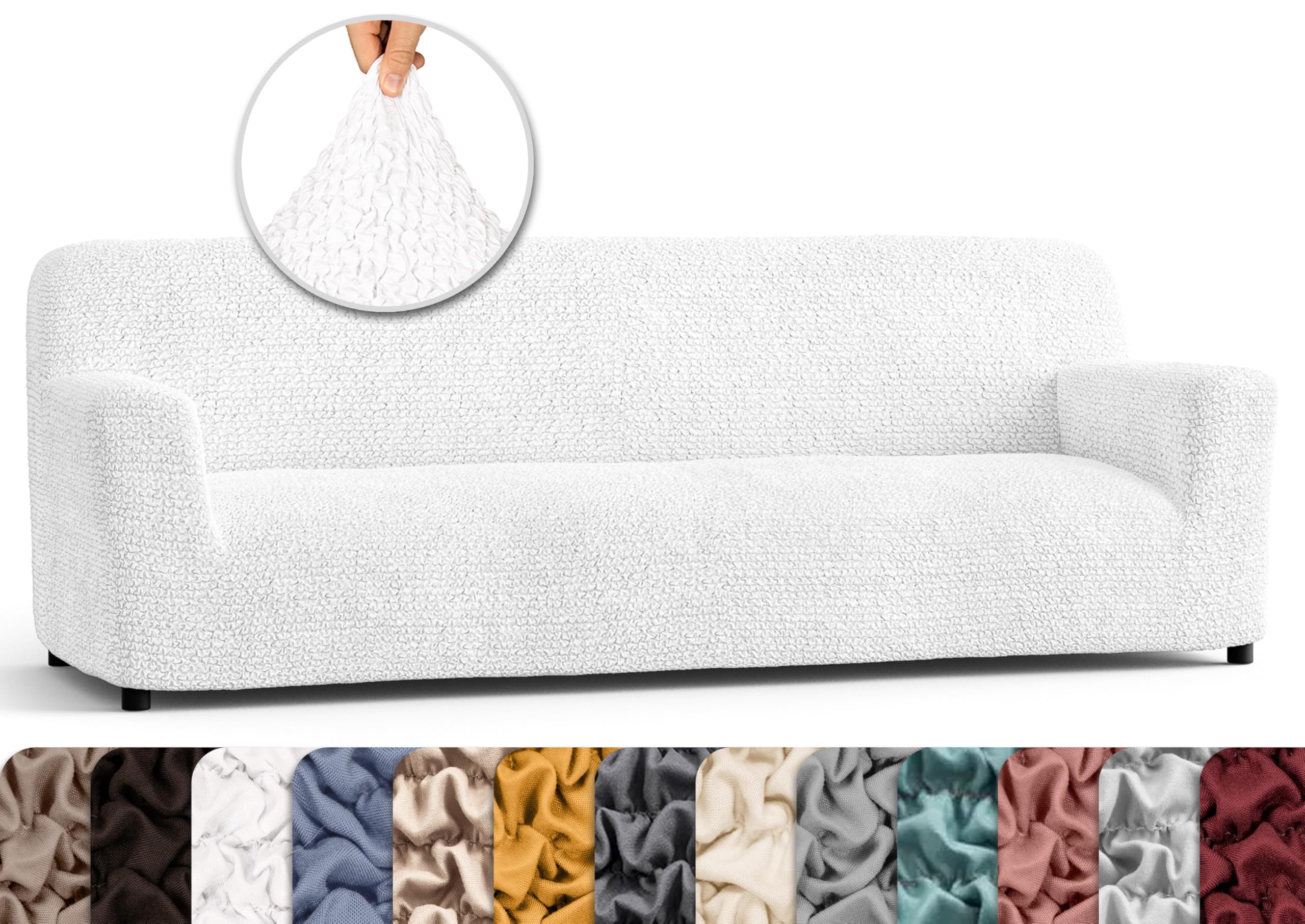 PAULATO BY GA.I.CO. Stretch Sofa Slipcover - Soft Polyester Fabric Couch Cover - Washable 1-Piece Form Fit Protector for Pets - Microfiber Collection (Crisp White) | Perfect for Living Room, Family Room & Pet-Friendly Homes