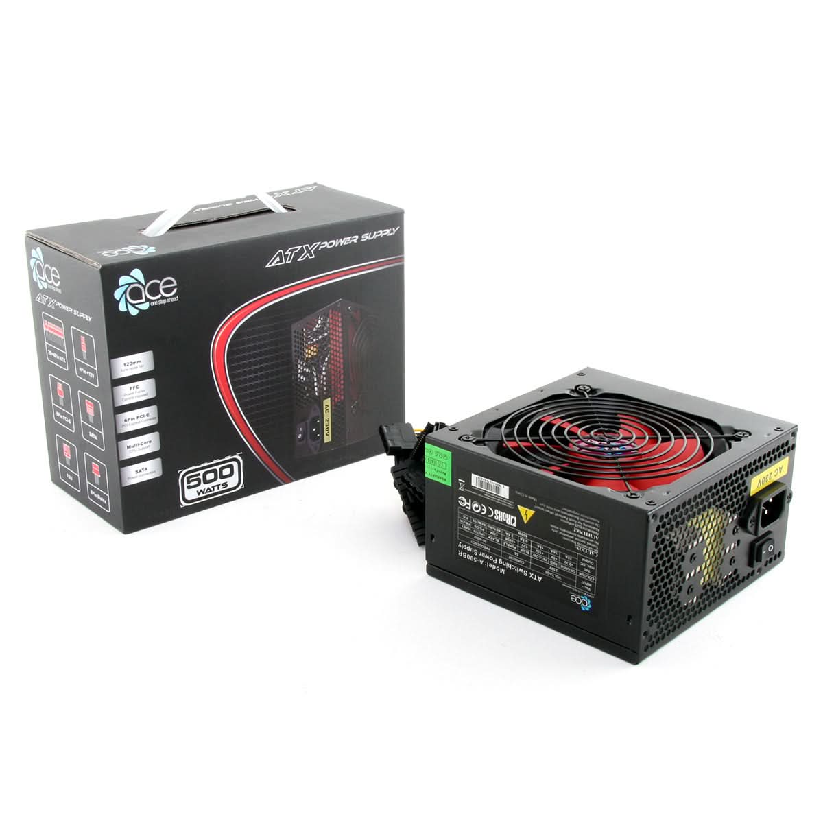ACE A 500BR 500W Power Supply Unit - 20+4 Pin ATX PSU for Gaming PC, Desktop Computer & Workstation - Black (Ideal for Home Office, Streaming & High-Performance Builds)