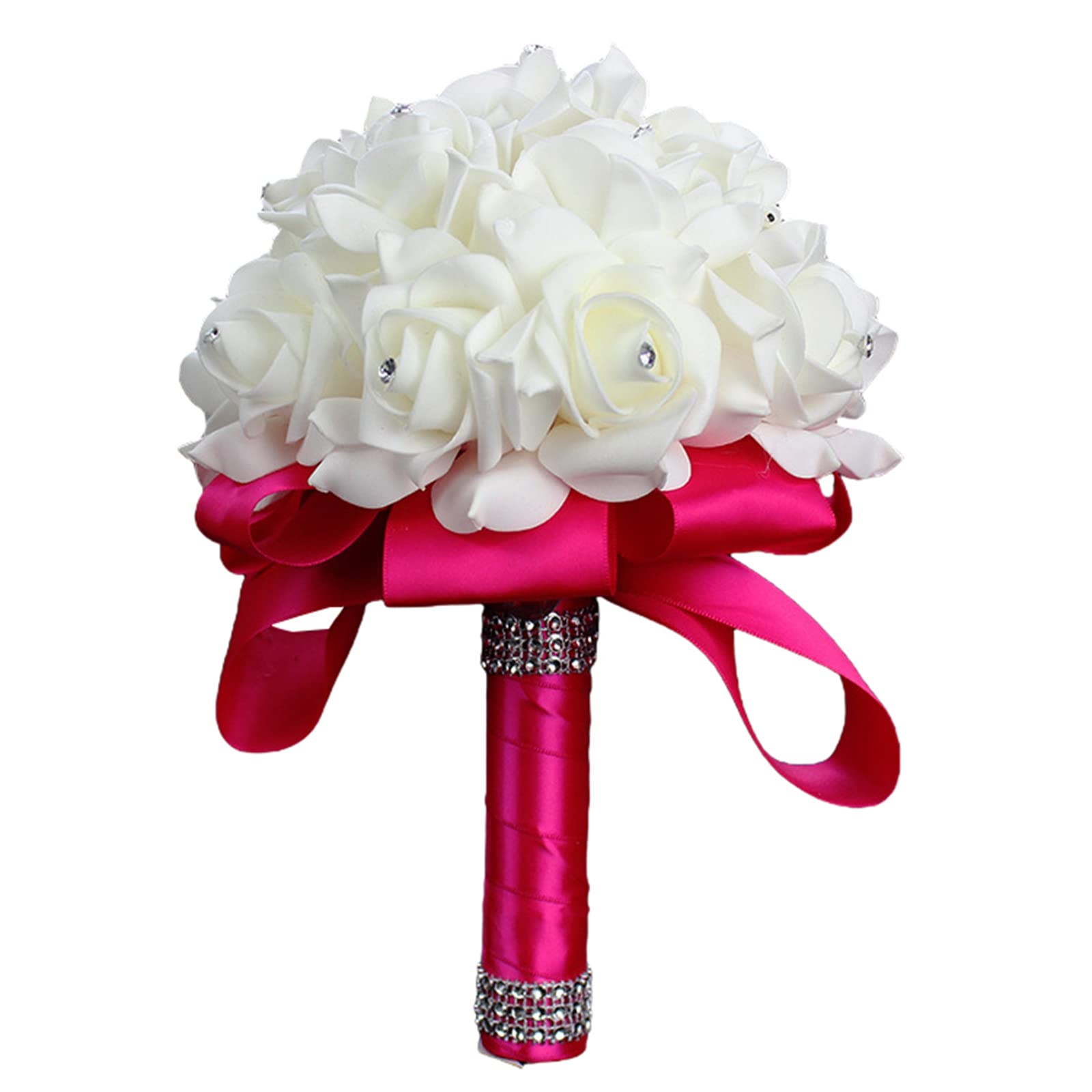 Artificial Bridal Bouquet - Foam Rose Hand Bouquet for Bride & Bridesmaids - Wedding Fake Flowers with Ribbon (B Rose Red, 18cm×24cm) - Perfect for Weddings, Bridal Showers & Photo Props