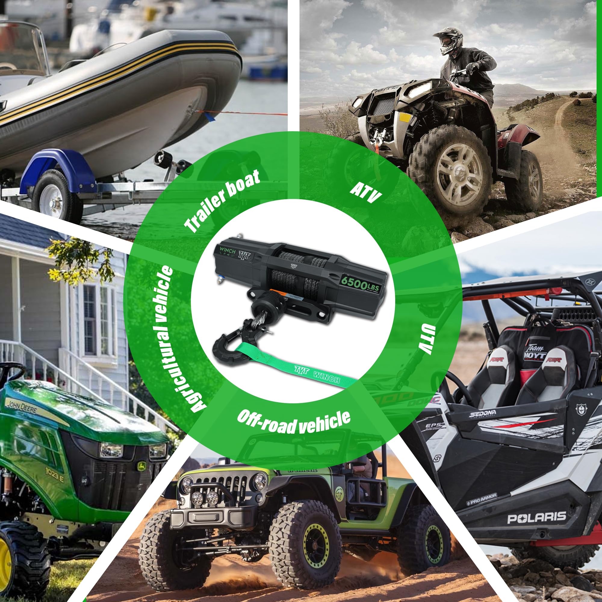 TYT 6500 lb UTV Winch Kit - 12V DC Electric Trailer Winch with Wireless Remote & Wired Switch, 1/4