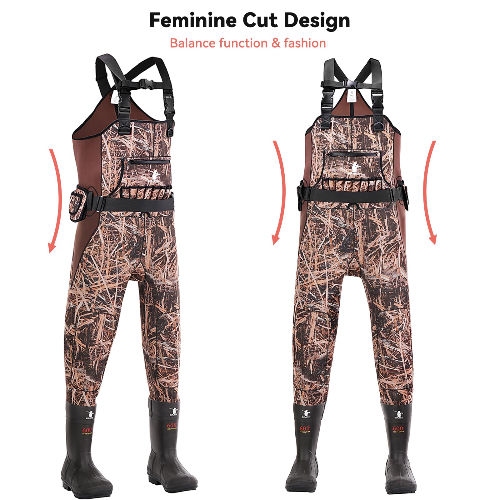 Women's Insulated Neoprene Waterproof Chest Waders for Duck Hunting & Fishing - Camo Bootfoot Design with Breathable Fabric & Boot Hanger - Perfect for Cold Weather Waterfowl Hunting & Outdoor Adventures