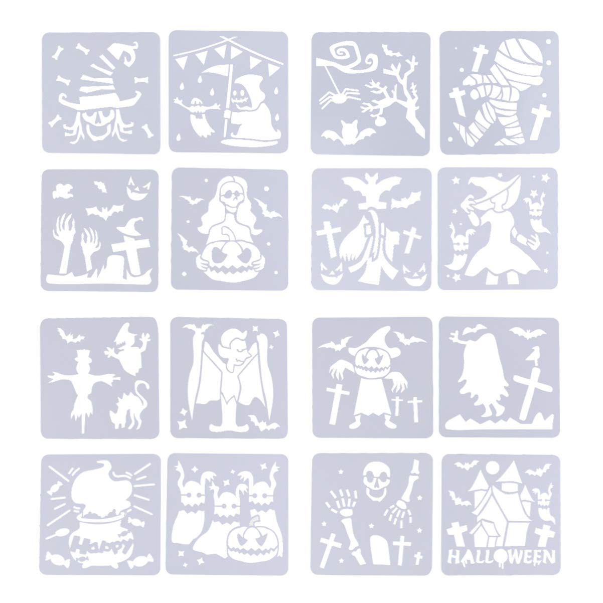 ARTIBETTER 16-Piece Halloween Painting Stencil Set - Witch, Pumpkin & Spooky Design Templates for Wood, Paper, Fabric & Wall Art - Perfect for DIY Crafts, Home Decor & Halloween Party Decorations
