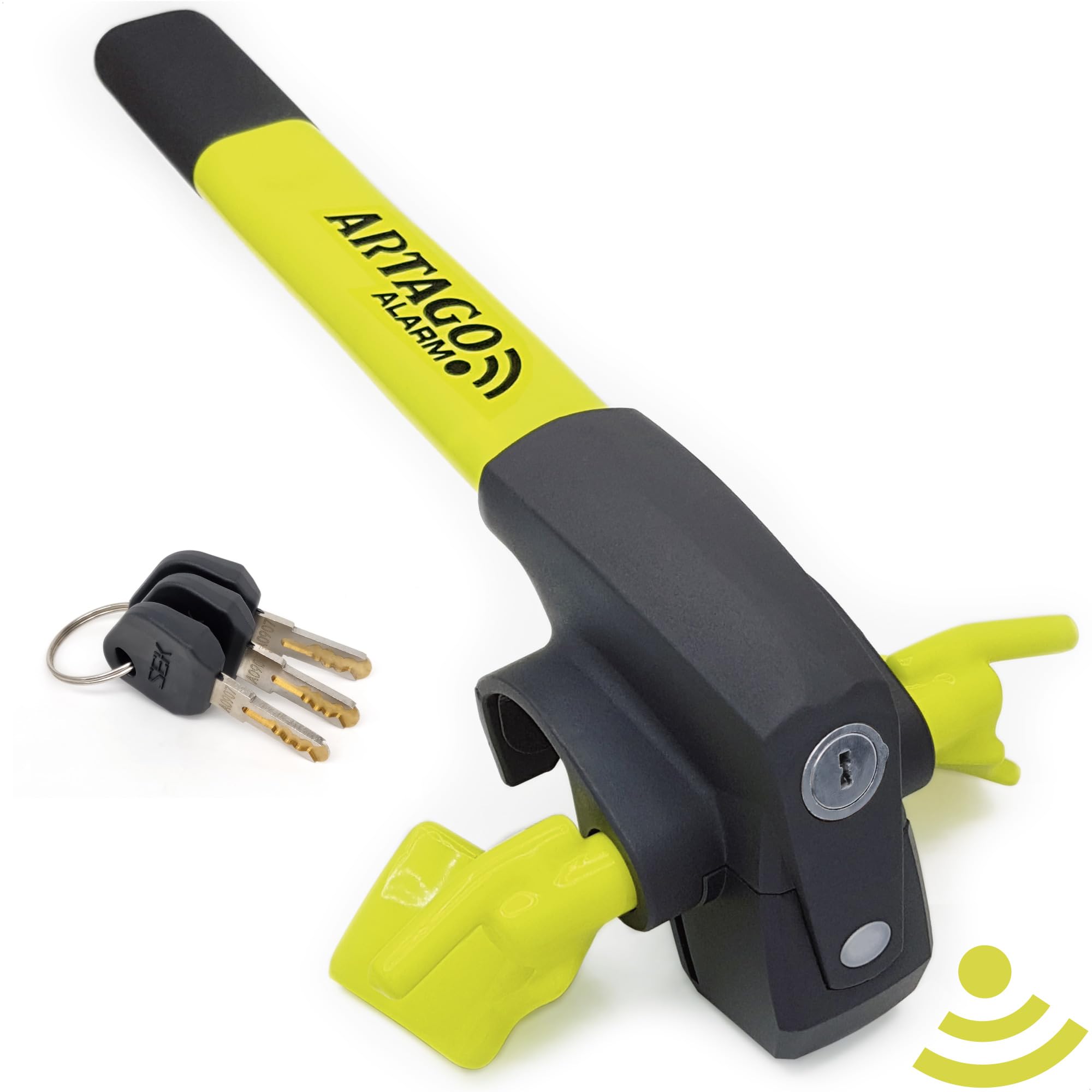 ARTAGO 870 Premium 2-in-1 Steering Wheel Lock with 120dB Alarm - Universal Anti-Theft Security Device for Cars, Trucks, Vans & Campers | Visible Deterrent with 'Don't Touch' Warning | Perfect for Parking Security & Vehicle Protection