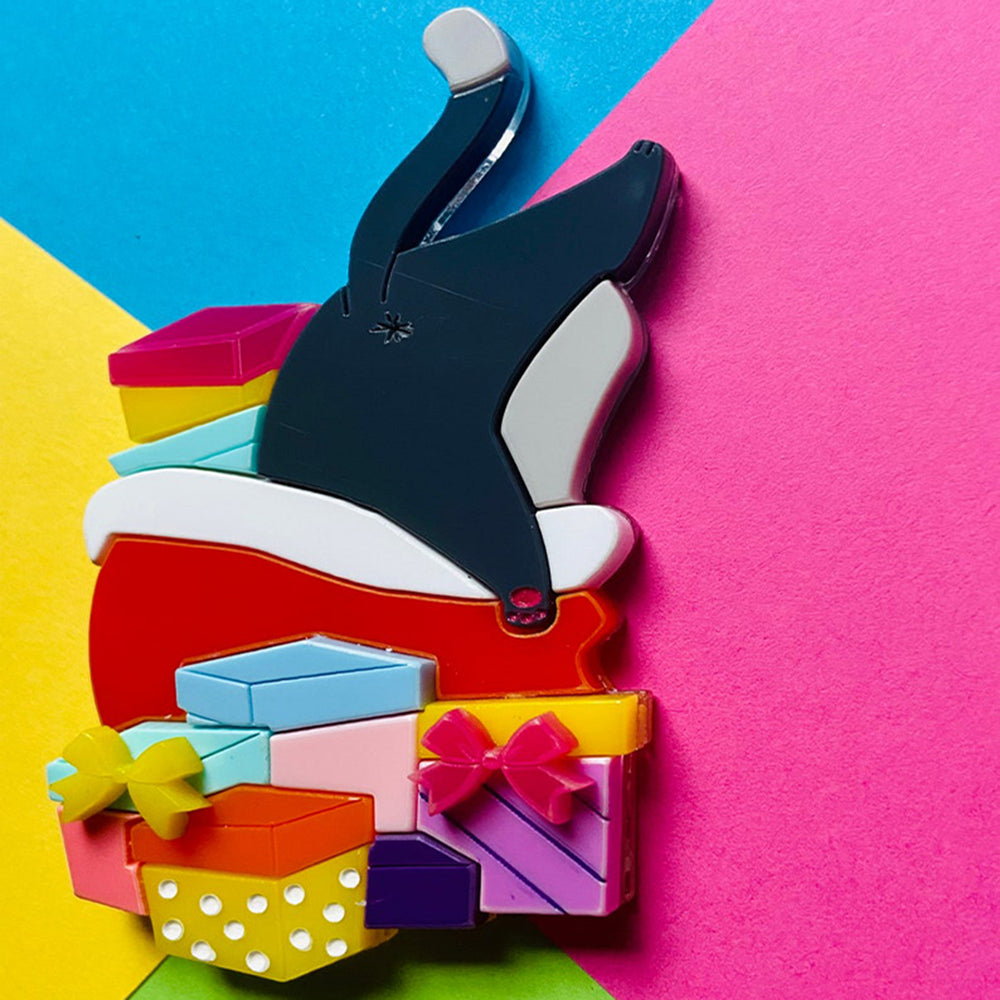Where is My Present?! Christmas Collection Acrylic Brooch by Makokot Design - Perfect for Holiday Gifts, Party Favors & Festive Outfit Accessories