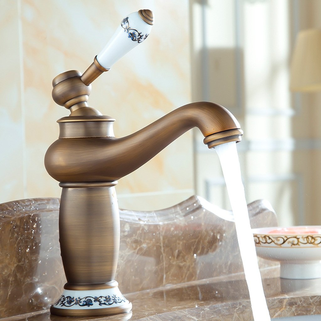 Antique Brass Bathroom Sink Faucet - Contemporary Mixer Tap with Single Handle for Hot & Cold Water | Durable Water-Saving Design for Vanity, Basin & Kitchen Sink | Perfect for Home Improvement & Bathroom Renovation Projects