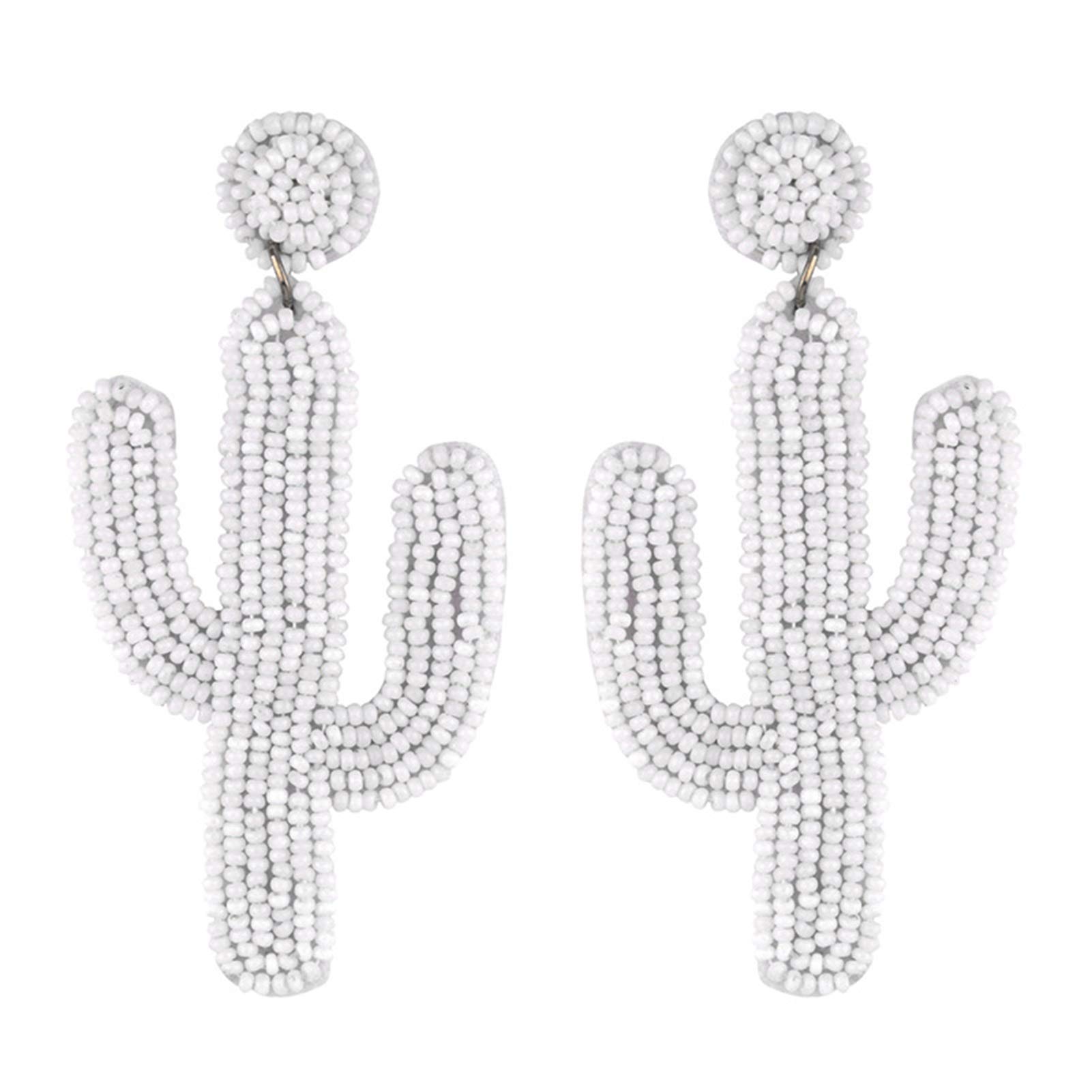 Bohemian Handmade Cactus Beaded Dangle Earrings for Women - Boho Statement Drop Earrings, Handwoven Fashion Jewelry for Valentine's Day, Wedding & Vacation - Perfect for Summer Festivals, Beach Parties and Boho Chic Outfits