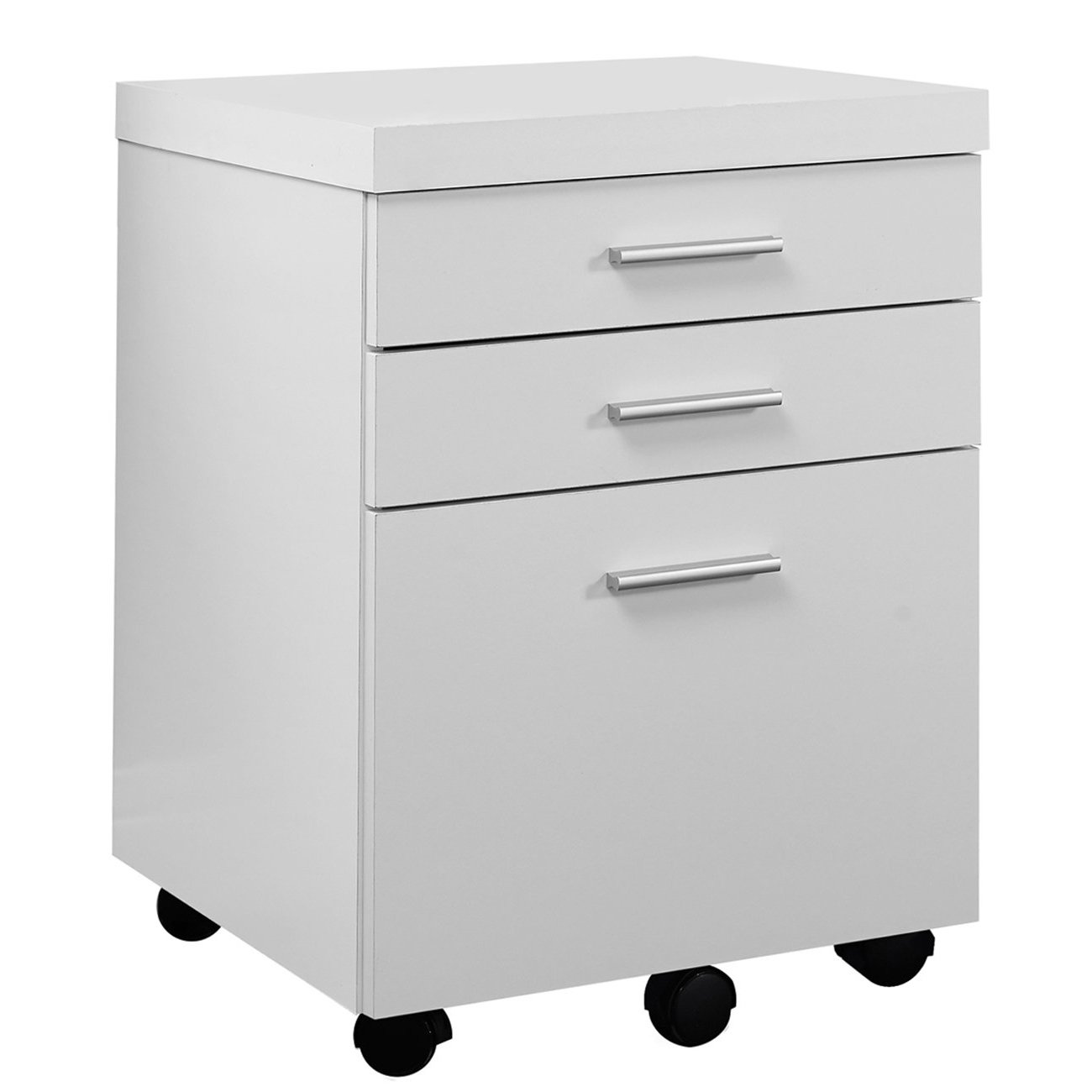 Monarch Specialties White Hollow-Core 3-Drawer File Cabinet with Wheels - Office Storage Solution for Documents & Files