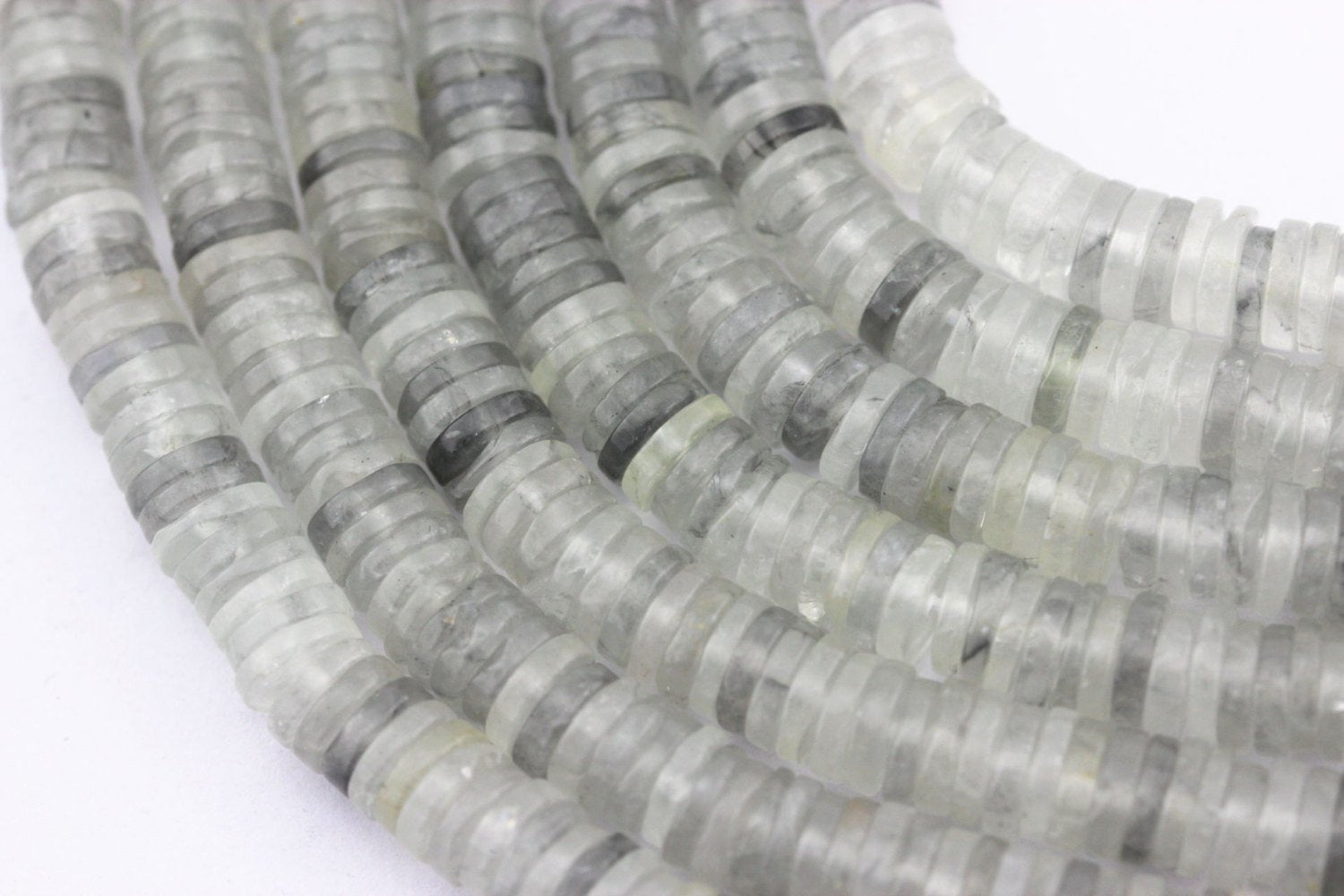 Natural Cloudy Gray Quartz Heishi Beads - 5mm, 6mm, 7mm Rondelle Discs - 15.5 Inch Strand for Jewelry Making, DIY Bracelets & Necklaces - Perfect for Boho, Hippie & Handmade Crafts