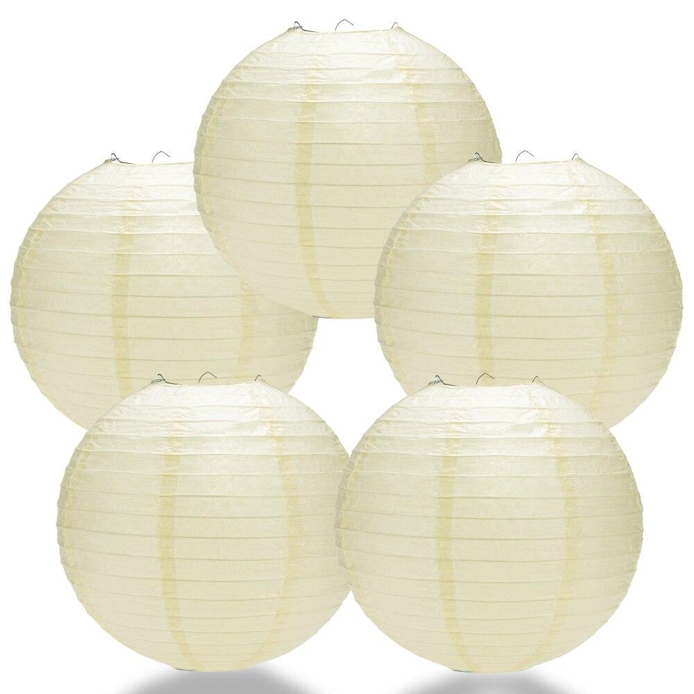 5-Pack 8-Inch Ivory Round Paper Lanterns with Even Ribbing - Hanging Party Decorations for Weddings, Baby Showers & Home Decor