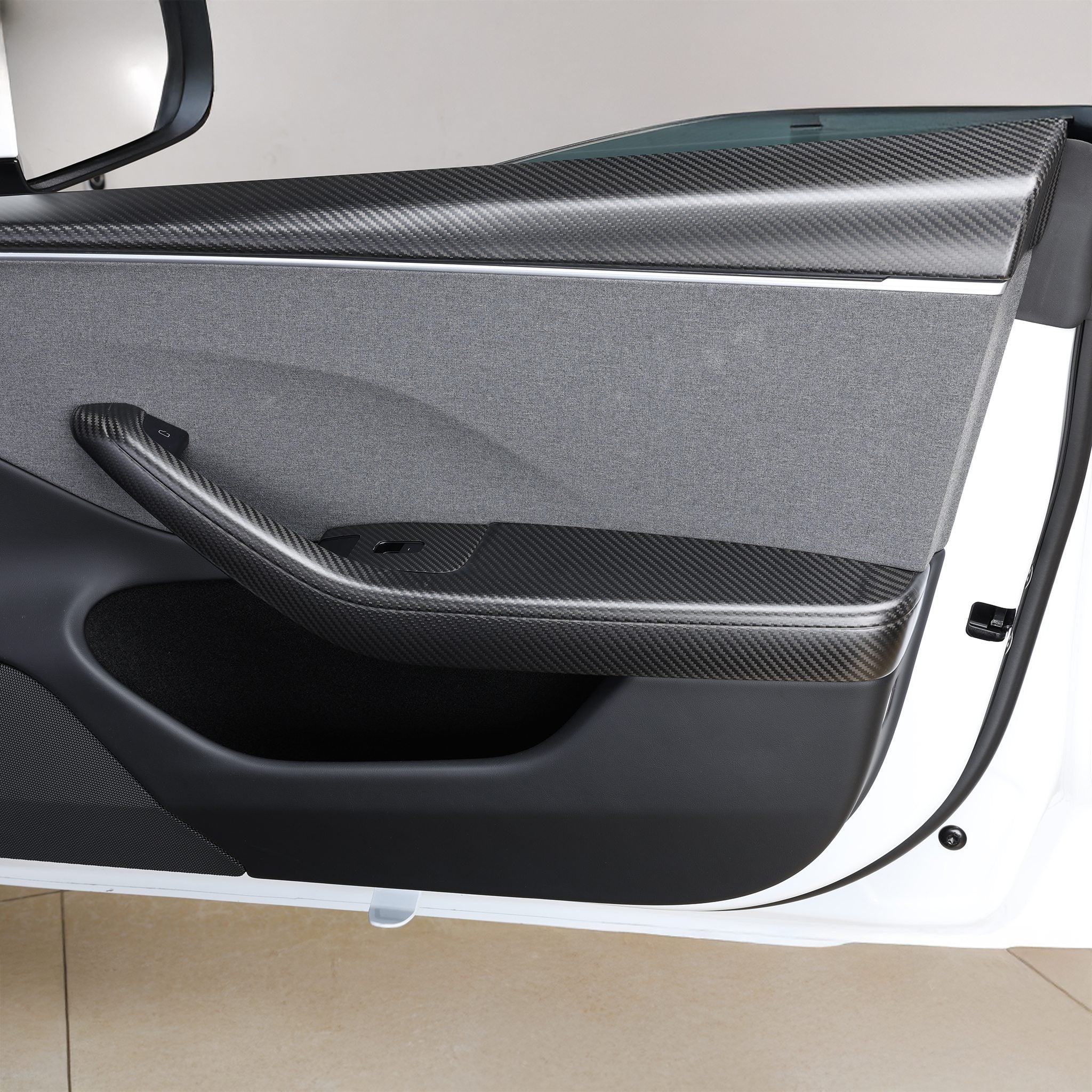 Premium Real Carbon Fiber Armrest Covers for Tesla Model 3 Highland 2024+ (4-Piece Set) - Front & Rear Door Protection - Luxury Interior Upgrade for Enhanced Driving Comfort