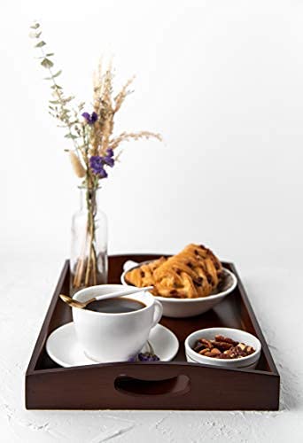 3-Piece Bamboo Serving Tray Set with Handles - Stackable Wooden Serving Trays (Large, Medium, Small) for Breakfast, Snacks & Home Decor - Perfect for Coffee Tables, Bedside Tables & Ottoman Serving