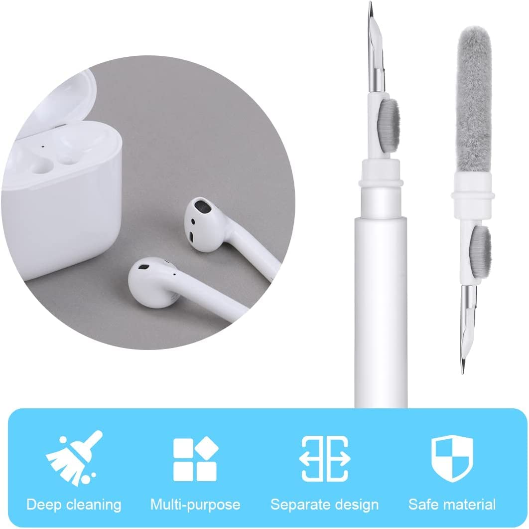3-in-1 Bluetooth Earbuds Cleaning Pen Kit with Soft Brush - Wireless Earphones & Headphones Cleaner for AirPods, Charging Case, Computer Keyboard & Camera Lens - Perfect for Home, Office & Travel Use