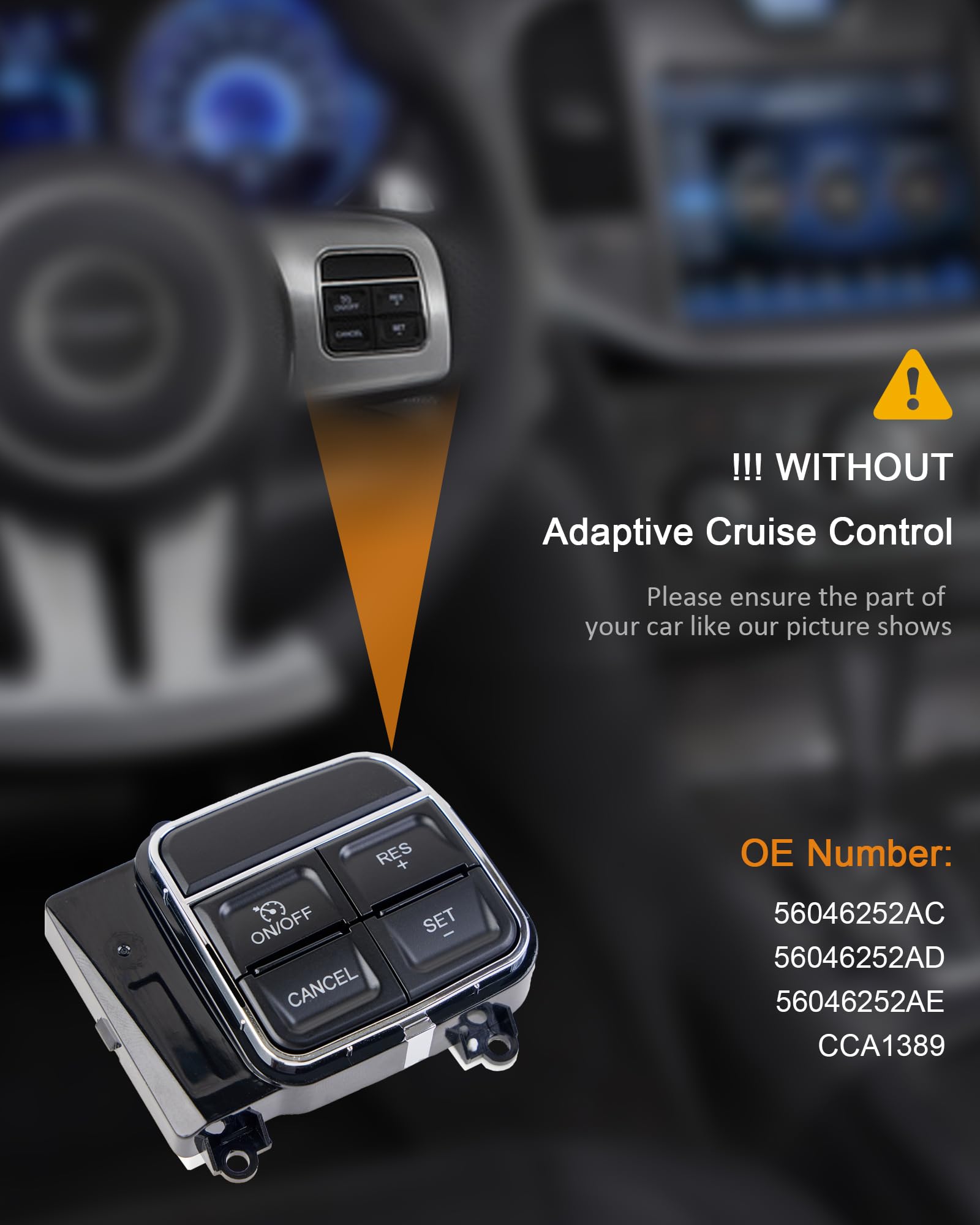 Steering Wheel Cruise Control Switch 56046252AD 56046094AF Compatible with Chrysler 300 Town & Country Dodge Charger Durango Grand Caravan Journey Ram 1500 2500 - Replacement for Non-Adaptive Cruise Control Models - Perfect for Highway Driving & Long Distance Travel