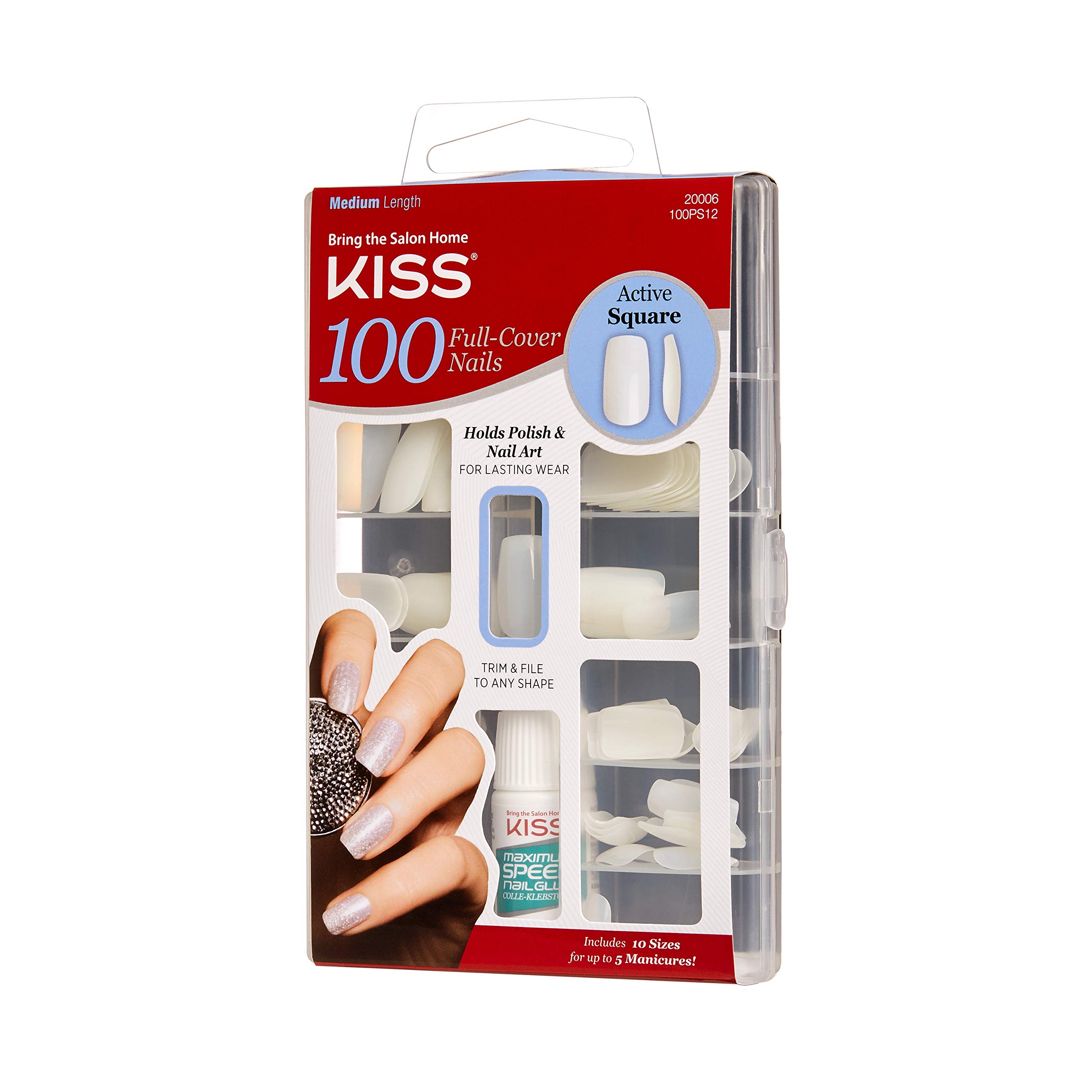 Kiss 100 Full Cover Press on Nails - Square Shape Fake Nails - 3 Pack - Easy to Apply & Reusable - Perfect for Parties, Weddings, and Daily Wear
