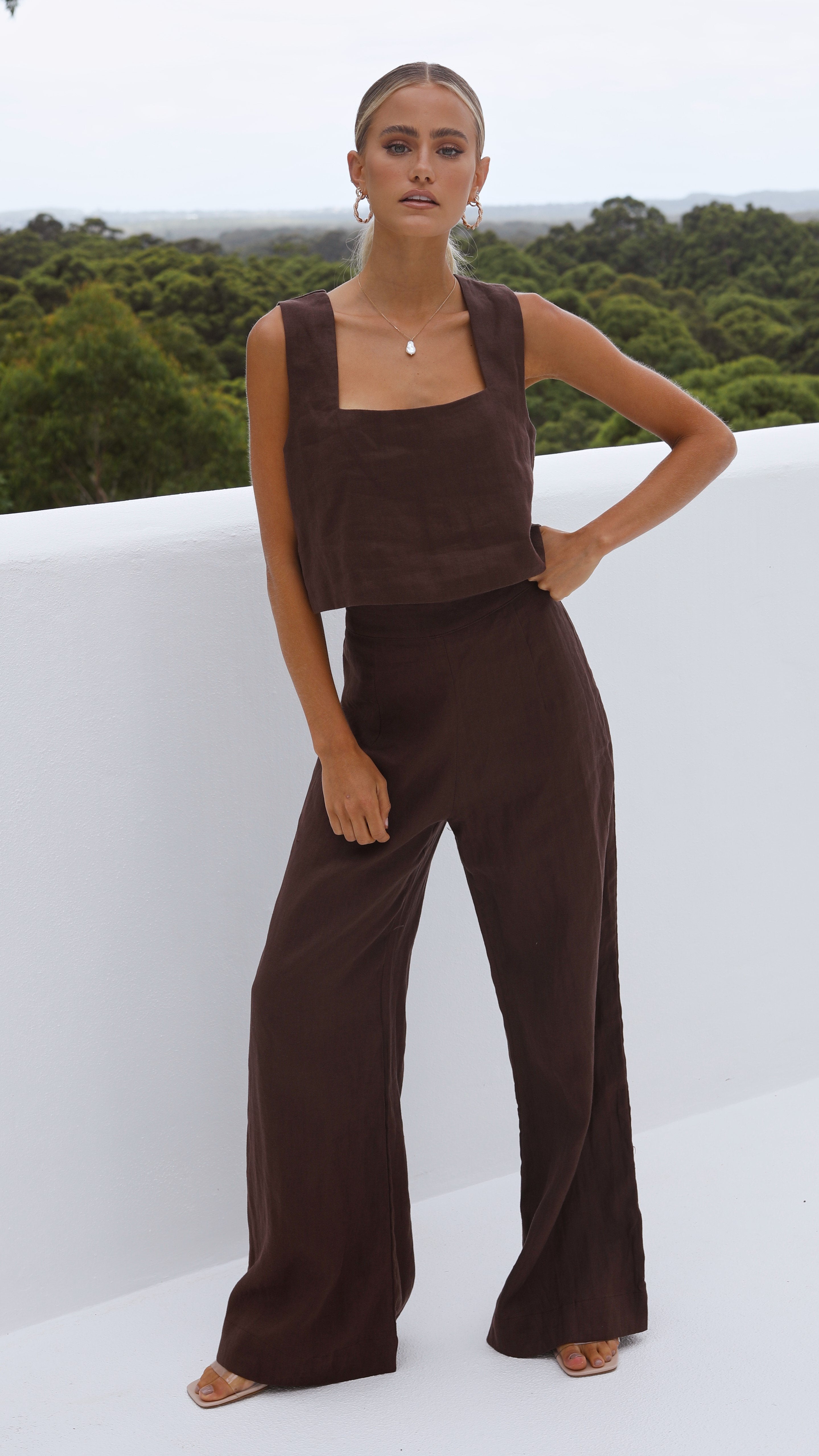 Karah Pants for Women - High Waisted Stretch Chocolate Brown Casual Trousers | Perfect for Work, Office, and Everyday Wear