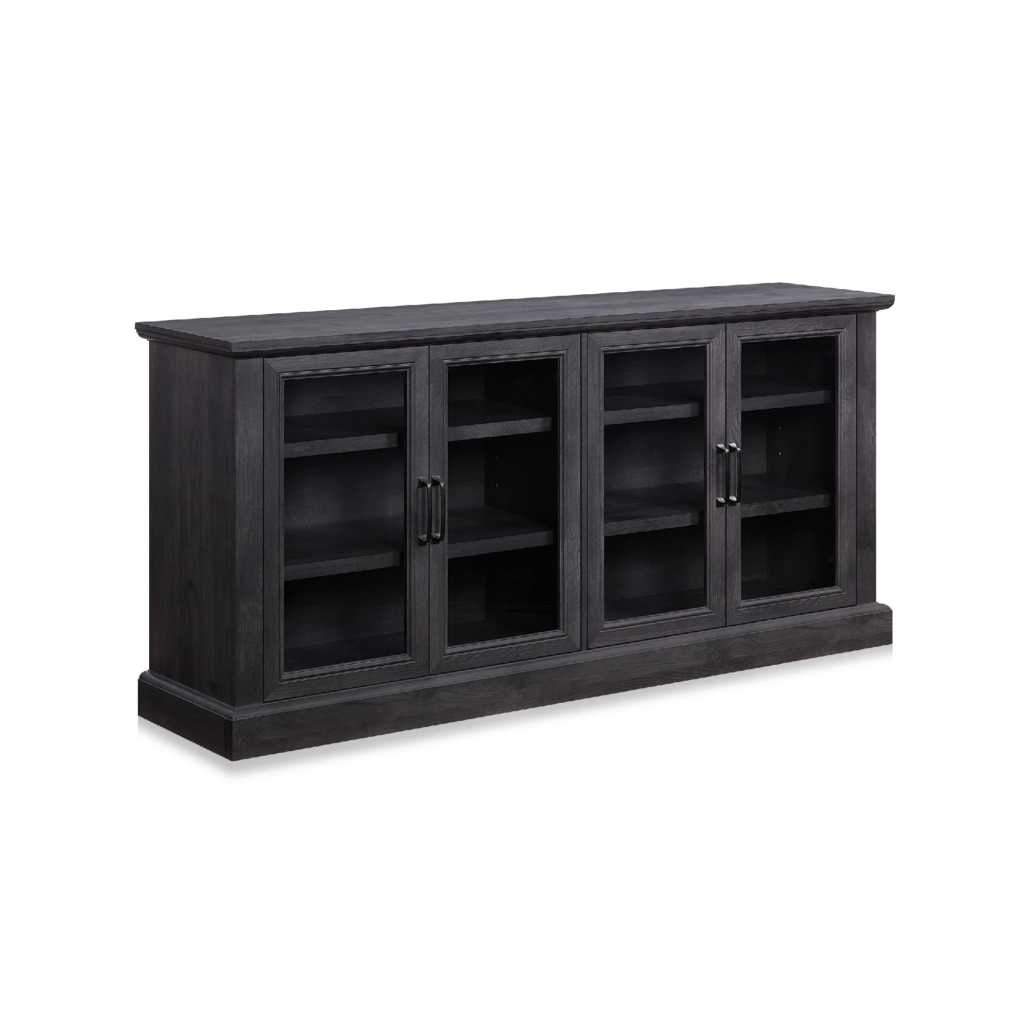 BELLEZE 70 Inch Rustic Gray Sideboard Buffet Cabinet with Glass Doors & Adjustable Shelves - Storage Entertainment Center for Living Room, Dining Room, Home Office | Perfect for Displaying Collectibles, Storing Tableware & Organizing Media Equipment