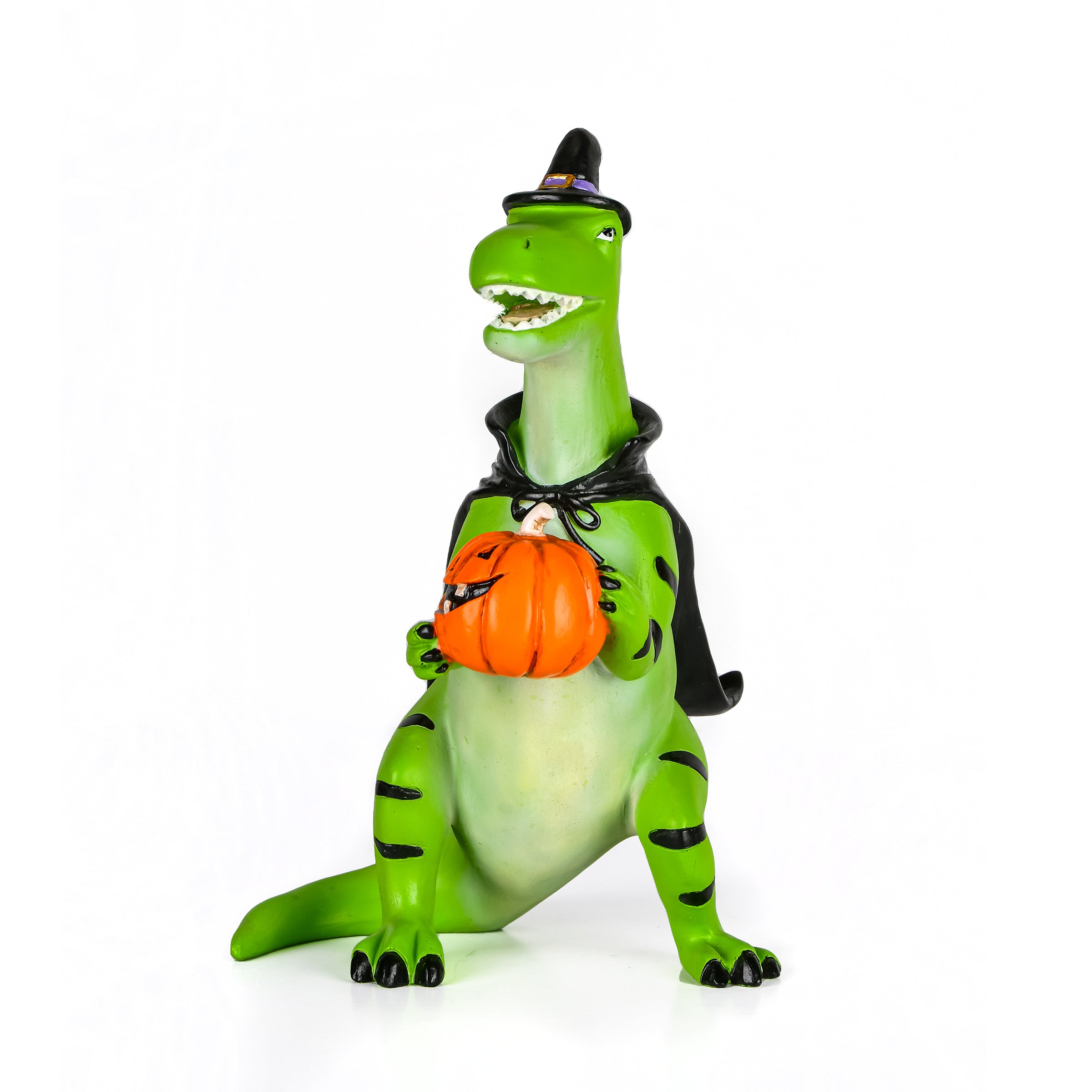 10 Inch Halloween Dinosaur Decor with Jack O'Lantern - Spooky Tabletop Decoration for Halloween Party, Home, and Office Decor