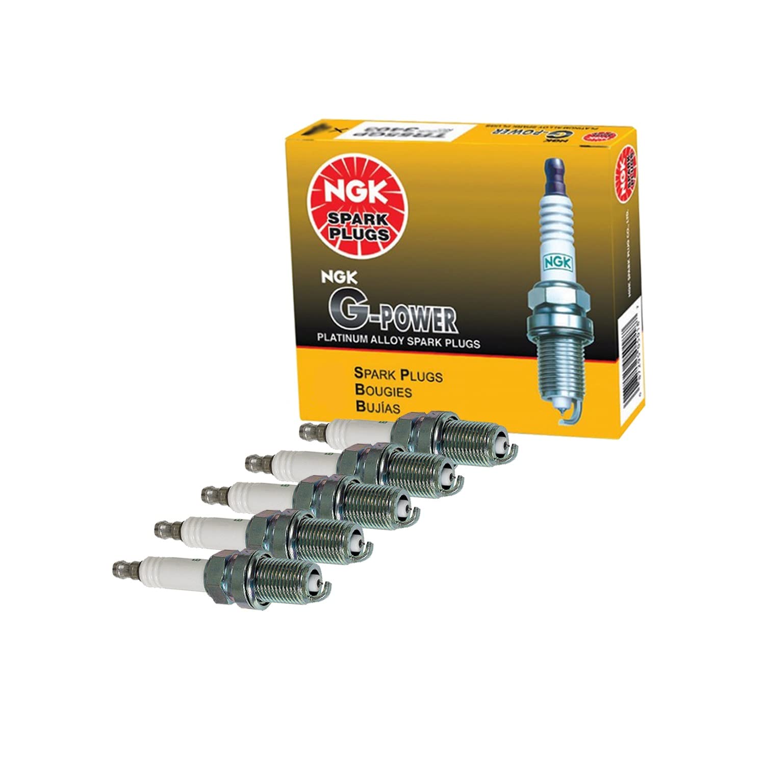 NGK Set of 5 G-Power Platinum Spark Plugs - Compatible with Volvo 850/C70/S70 & Audi 90 Quattro L5 - High Performance Ignition for Smoother Acceleration & Fuel Efficiency - Perfect for Daily Commuting & Highway Driving