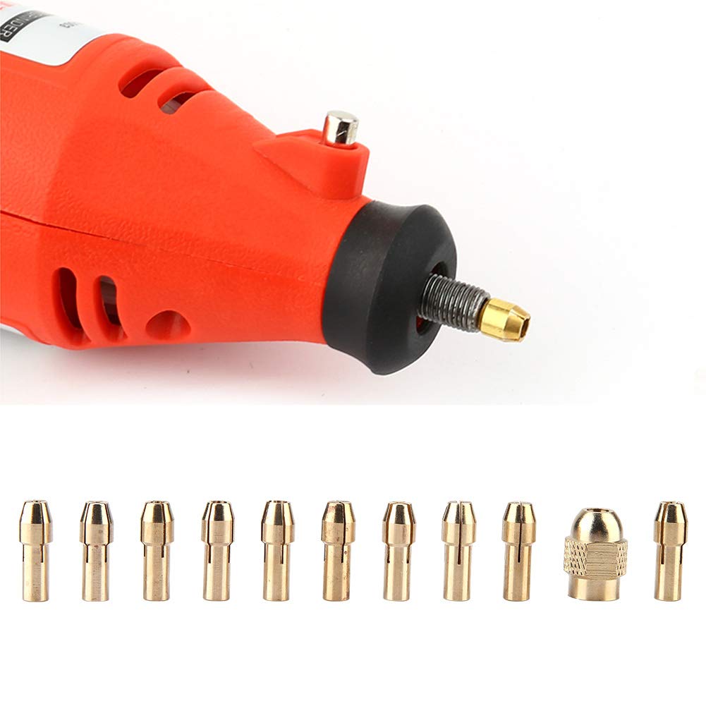 Dremel Drill Chuck Mandrel Set - 11pcs 4-Jaw Copper Collet for Mini Electric Rotary Tools (0.5-3.2mm) | Perfect for Engraving, Polishing & DIY Projects