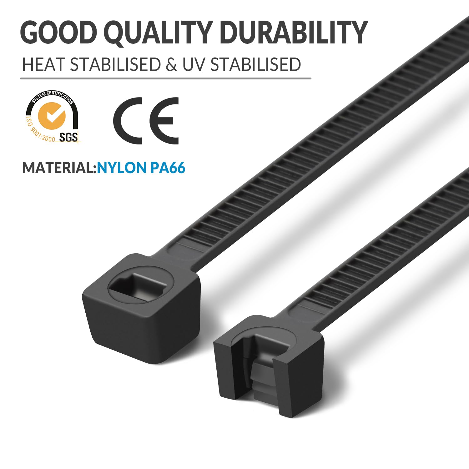 XINGO 18-Inch Heavy Duty Black Cable Ties - 50 Pack Ultra Strong 330 lbs Plastic Wire Ties for Indoor & Outdoor Use - Perfect for Bundling Cables, Securing Garden Plants, and Organizing Home or Office Supplies