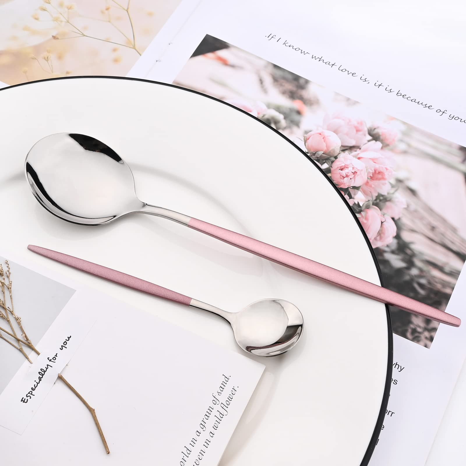 24-Piece Mirror Cutlery Serving Set - 18/0 Stainless Steel Silverware with Pink Handle - Modern Tableware for Home, Party, Restaurant & Christmas Dinner - Service for 6 (Pink Silver) - Perfect for Wedding Gifts, Bridal Showers & Elegant Dining