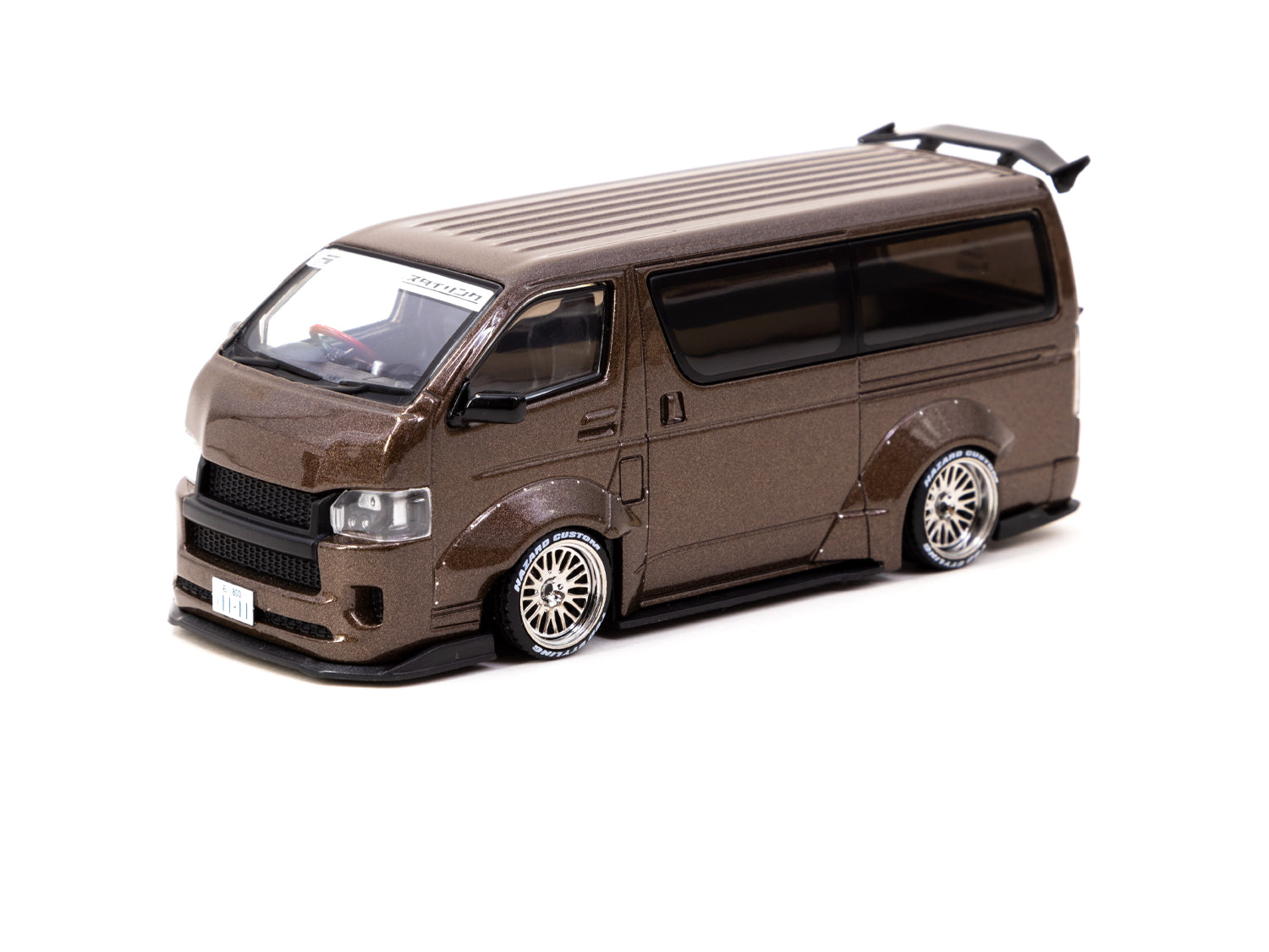 Tarmac Works 1/43 Scale Toyota Hiace Widebody Brown Diecast Model Car - Collectible Miniature Vehicle for Display & Racing Scenes