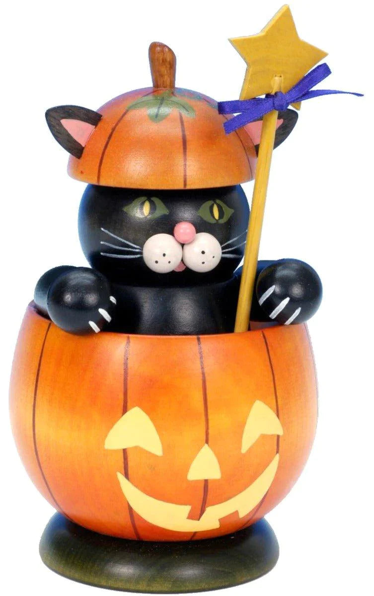 Christian Ulbricht Black Cat in Pumpkin Incense Burner - Handcrafted Halloween Decor for Home, Party & Gift Giving | Festive Fall & Spooky Season Centerpiece