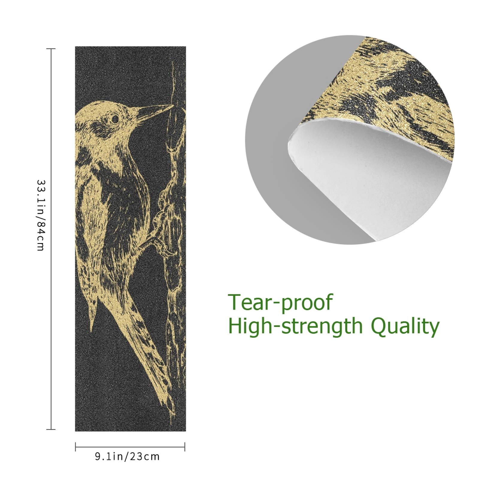 Premium Woodpecker Skateboard Grip Tape - 33.1x9.1 Inch Non-Slip Longboard Griptape | Waterproof Sandpaper Deck Sticker for Enhanced Board Control | Perfect for Street Skating, Cruising & Downhill Riding
