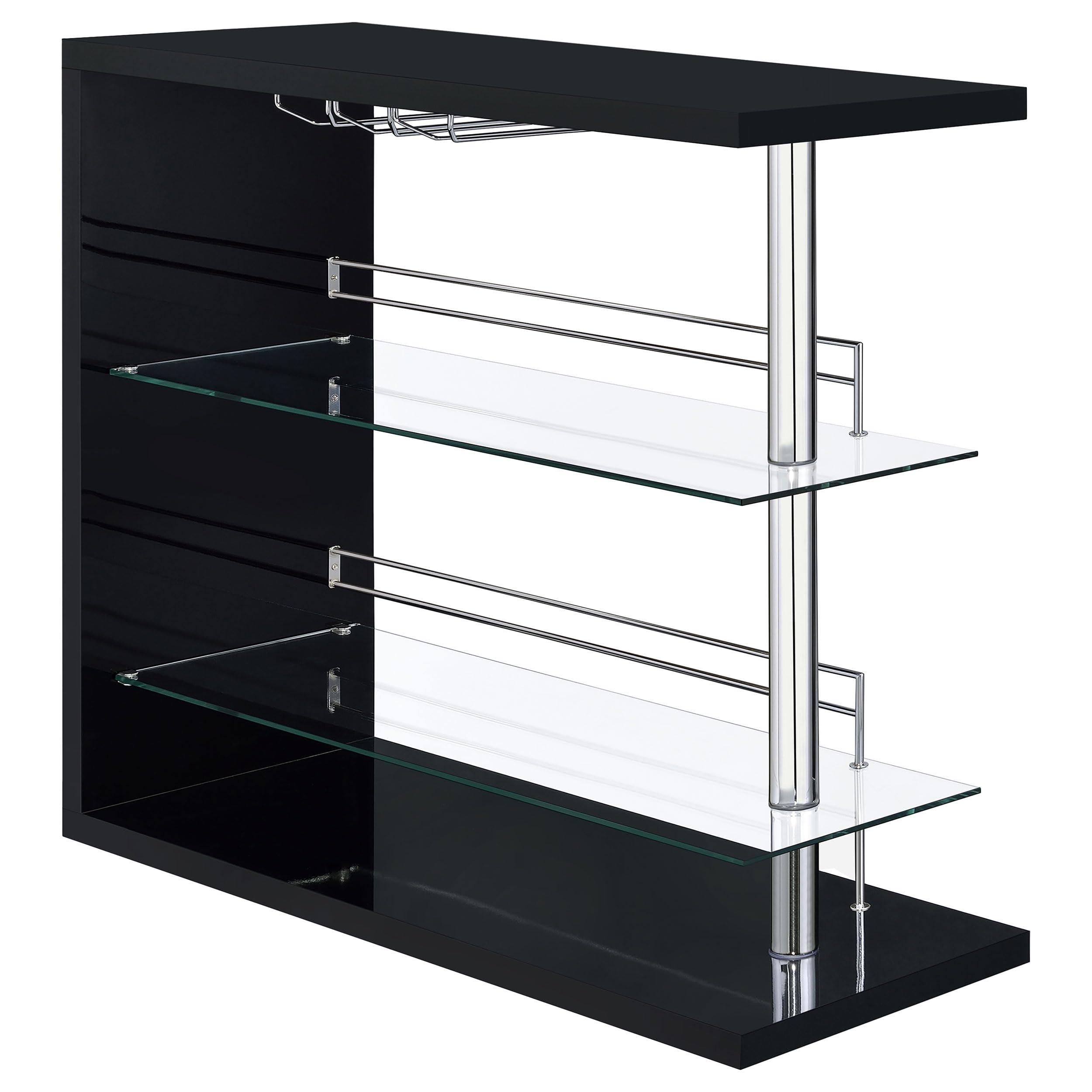 Modern Wine Table & Liquor Cabinet - Coaster Home Furnishings Prescott Rectangular Freestanding Wine Storage with 2 Shelves & Glass Holder, High Gloss Black - Perfect for Dining Room, Bar or Entertainment Area