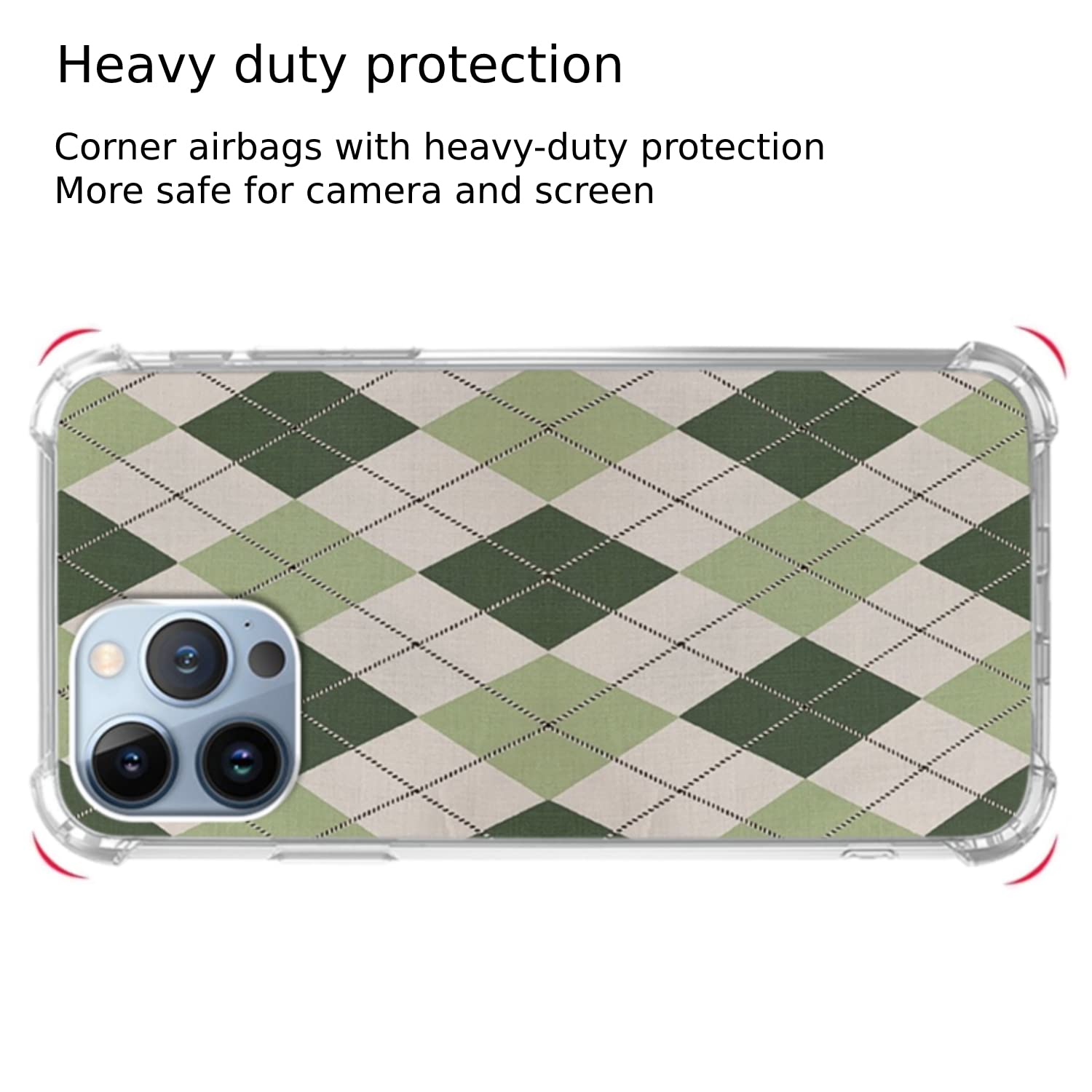 Sage Green Argyle iPhone 13 Pro Max Case - Trendy TPU Bumper Phone Cover for Women & Men | Durable Protection with Unique Diamond Pattern Design | Perfect for Daily Use, Work, and Travel