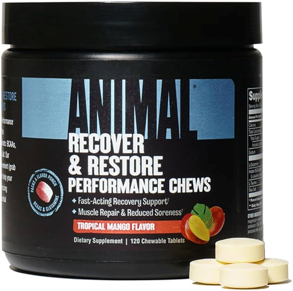 Animal Recover & Restore Performance Chews - Tropical Mango Flavor 120 Tablets for Muscle Recovery & Joint Support | Post-Workout Supplement for Dogs & Active Pets