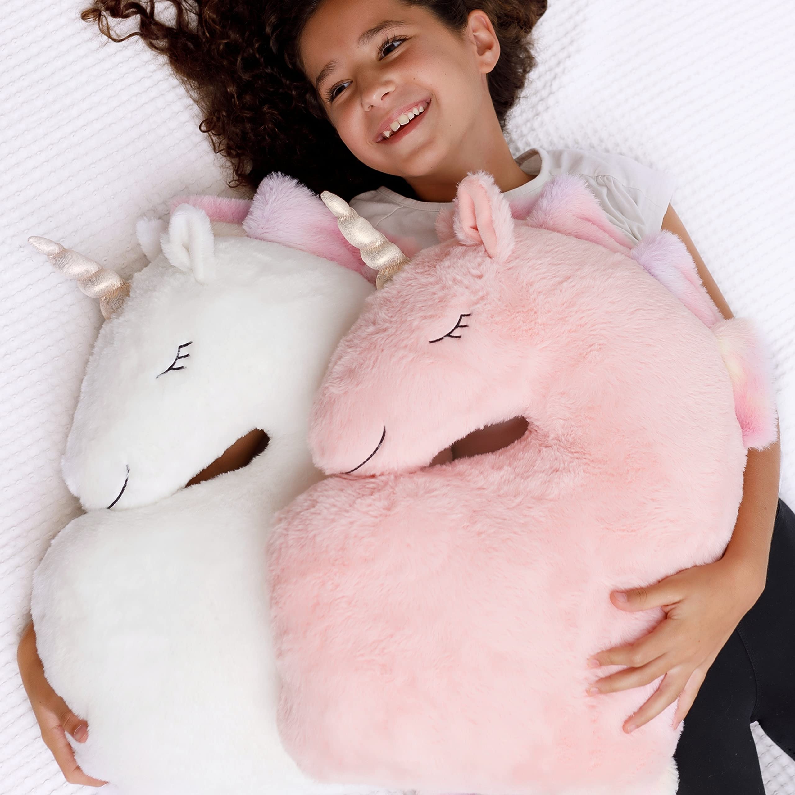 2 Unicorn Pillows for Girls - Fluffy Plush Decor for Kids Bedroom & Teepee
