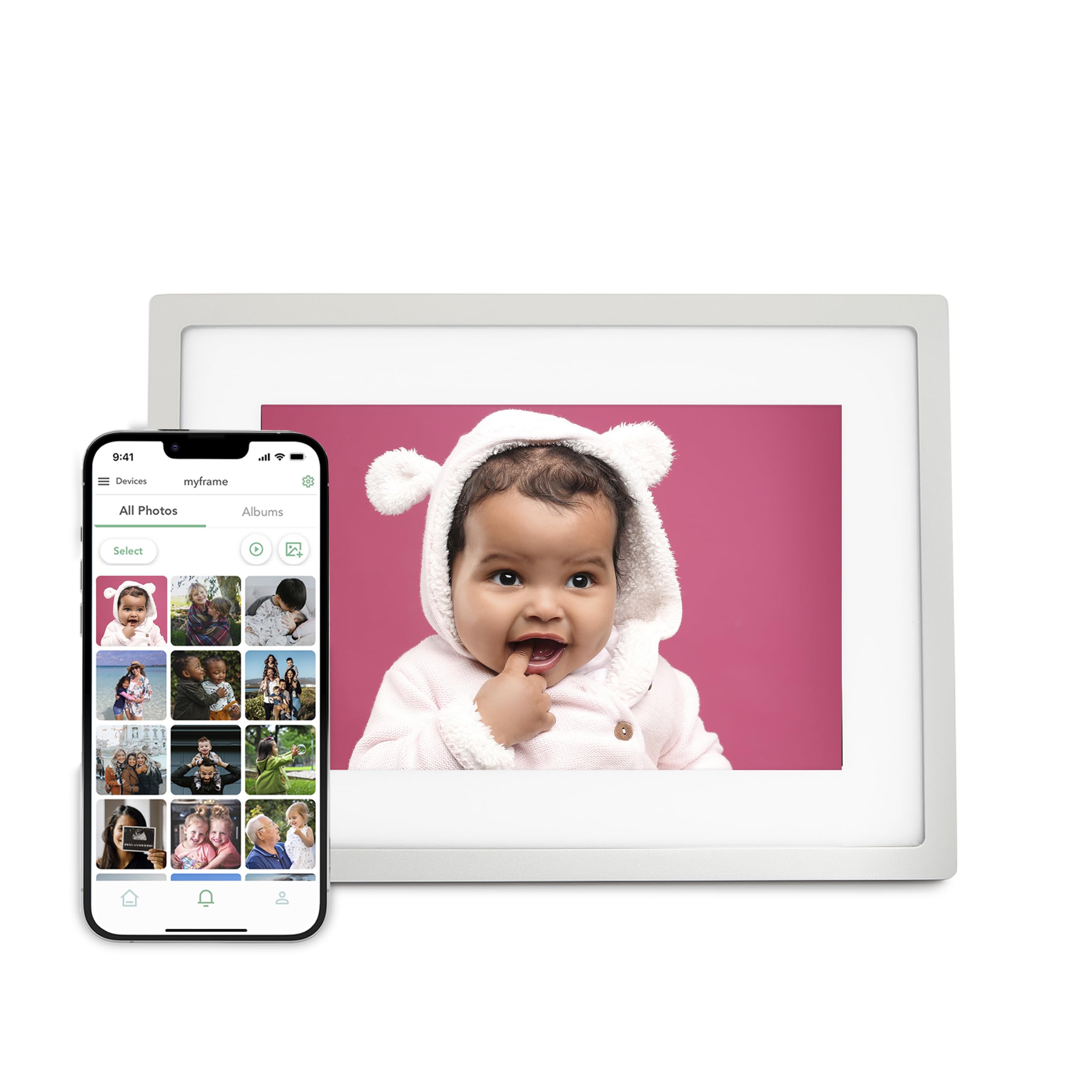 Skylight 10 Inch WiFi Digital Picture Frame with Touch Screen - Upload Photos from Phone, Customizable Gift for Family & Friends - Silver Display for Home, Office & Bedroom Decor