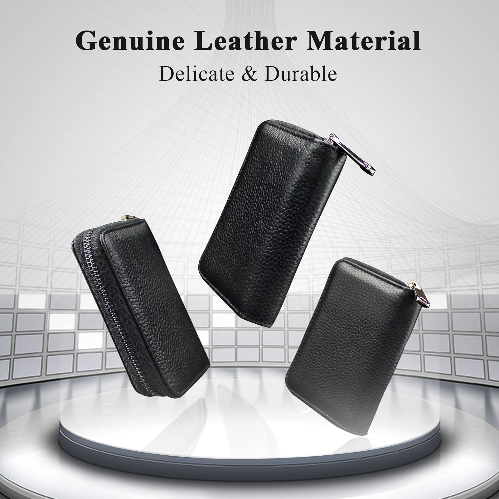 Teskyer Genuine Leather RFID Blocking Credit Card Wallet - Slim Zipper Card Holder with 20 Slots for Men & Women | Perfect for Travel, Business & Everyday Use