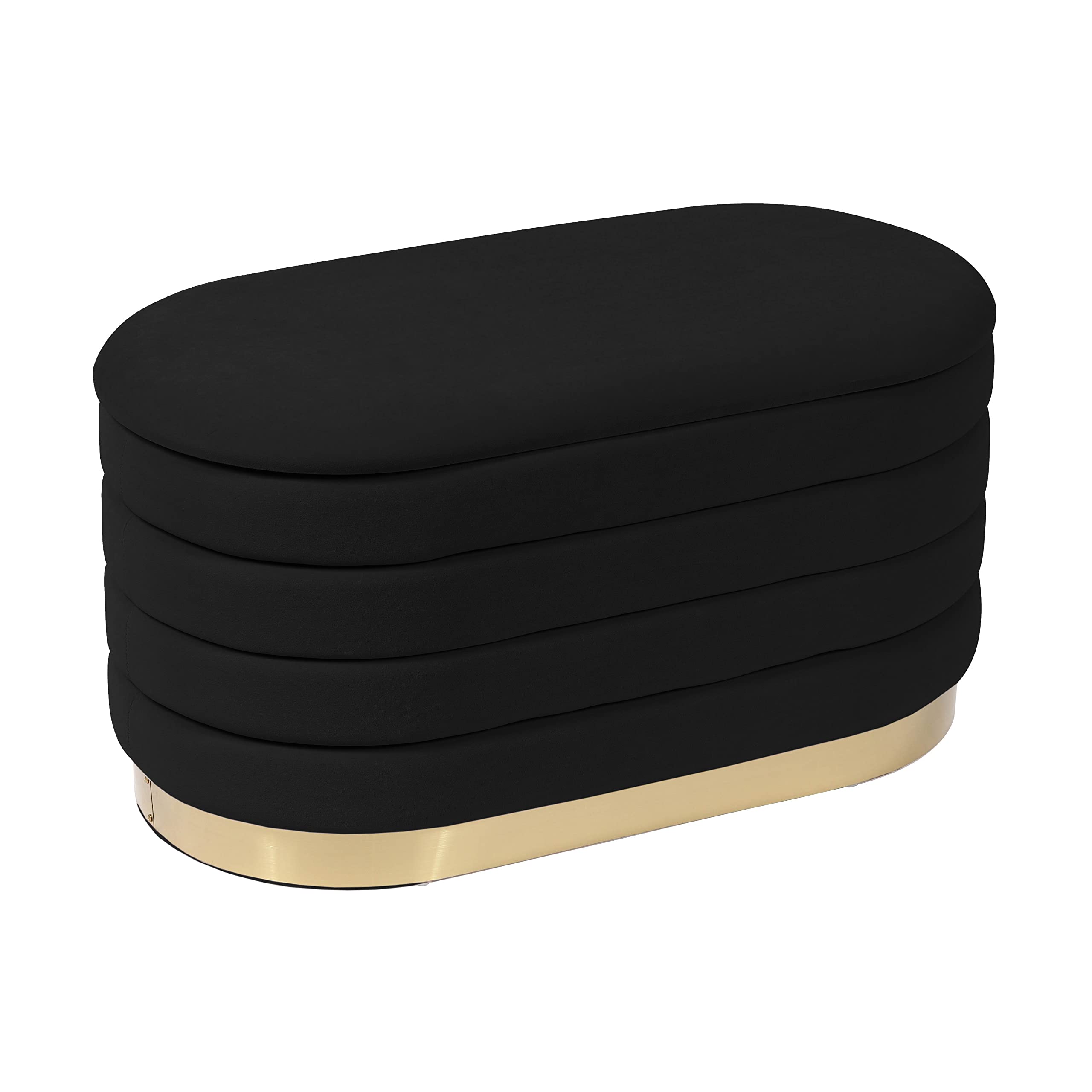 Tov Furniture Lillian Velvet Storage Bench - Black Upholstered Seat with Hidden Storage | Perfect for Entryway, Bedroom & Living Room Organization