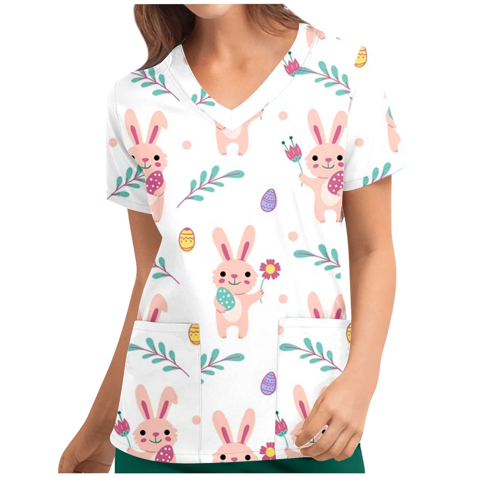 Trendy Summer Nursing Shirt for Women - Loose Fit Short Sleeve Blouse Tees with Cute Rabbit Print - Perfect for Breastfeeding Moms, Workout, Casual Wear & Teenage Girls Fashion