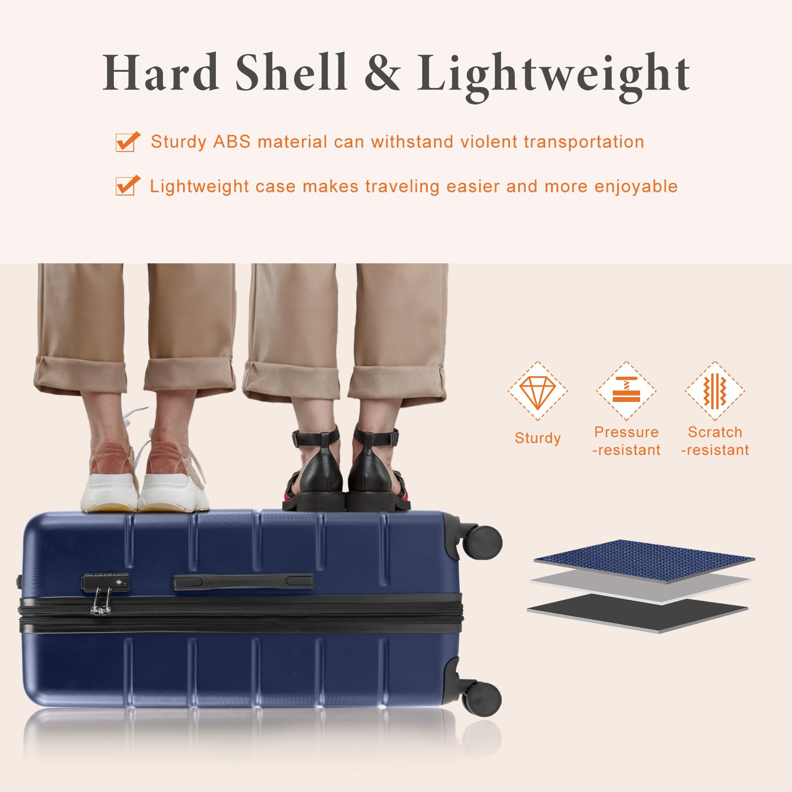 Sweetcrispy Expandable Hard Shell Carry-On Luggage with TSA Lock & 360° Spinner Wheels - 24 Inch Modern Blue Suitcase for Travel, Business Trips & Weekend Getaways
