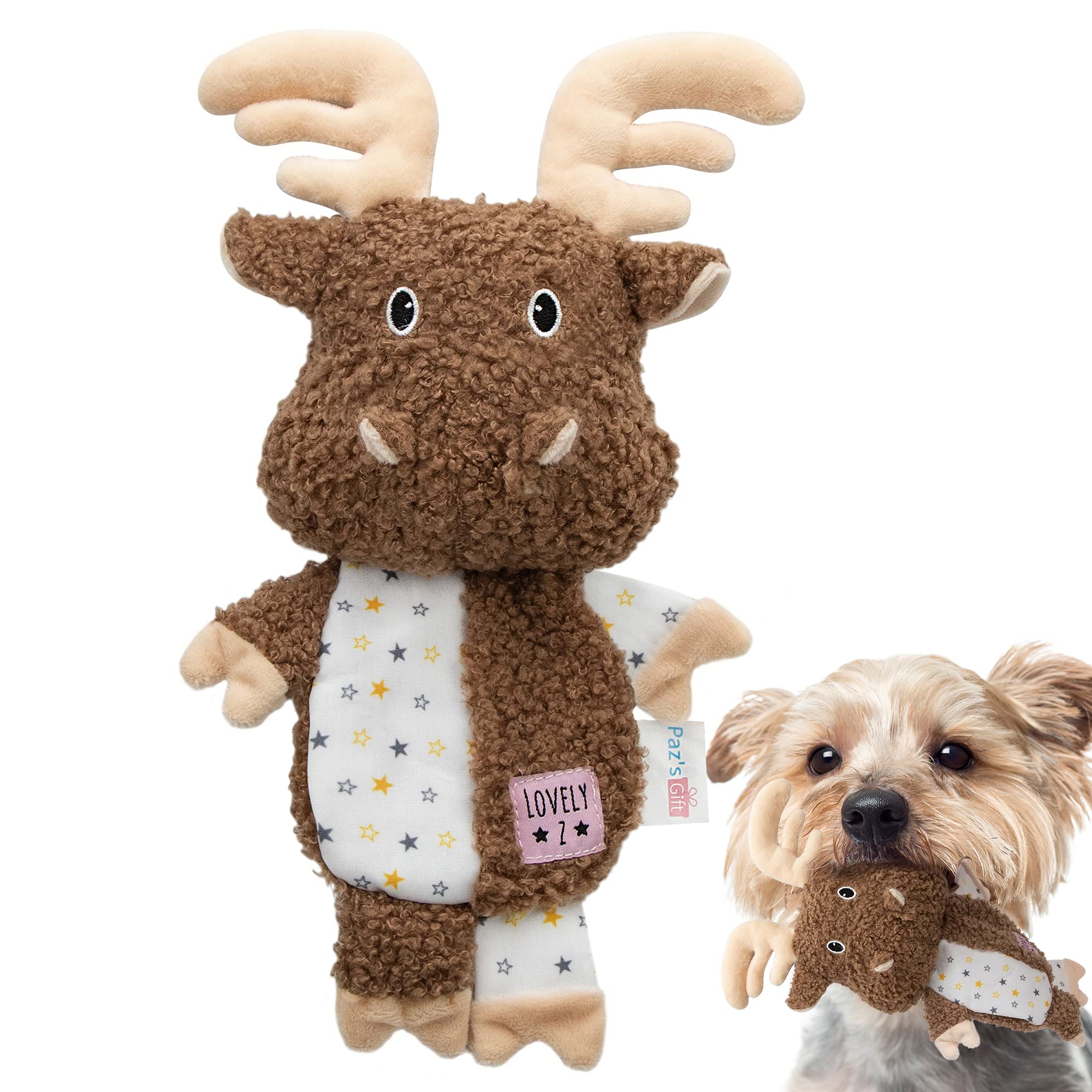 Durable Squeaky Plush Reindeer Dog Toy for Puppies - Chew-Proof with Crinkle Paper, Cute Christmas Pet Gift for Small & Medium Dogs - Perfect for Playtime, Training & Teething Relief