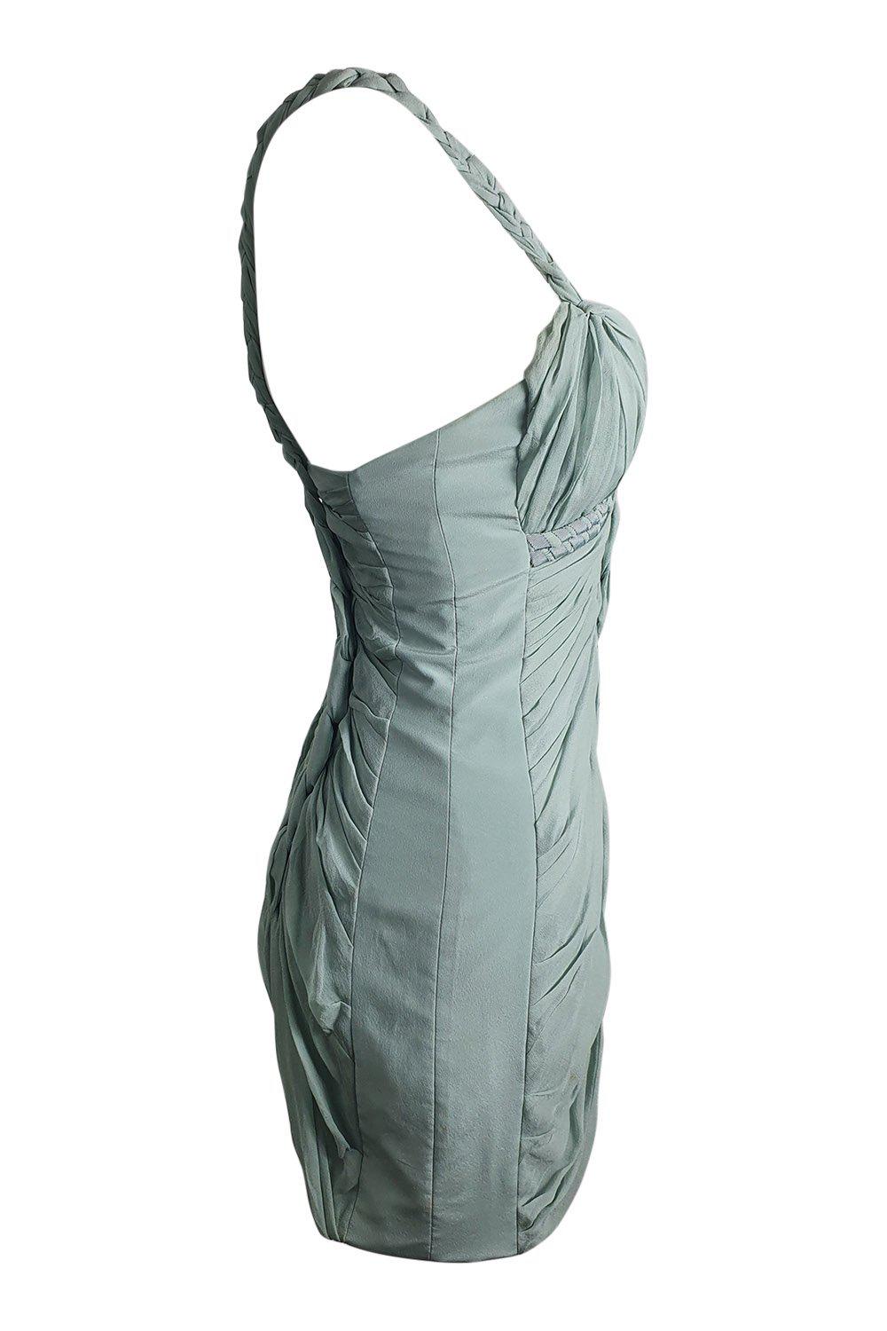 KAREN MILLEN Baby Blue Chiffon Braided Mini Dress - Women's UK Size 6 | Elegant Summer Party Cocktail Dress for Weddings, Date Nights & Special Occasions