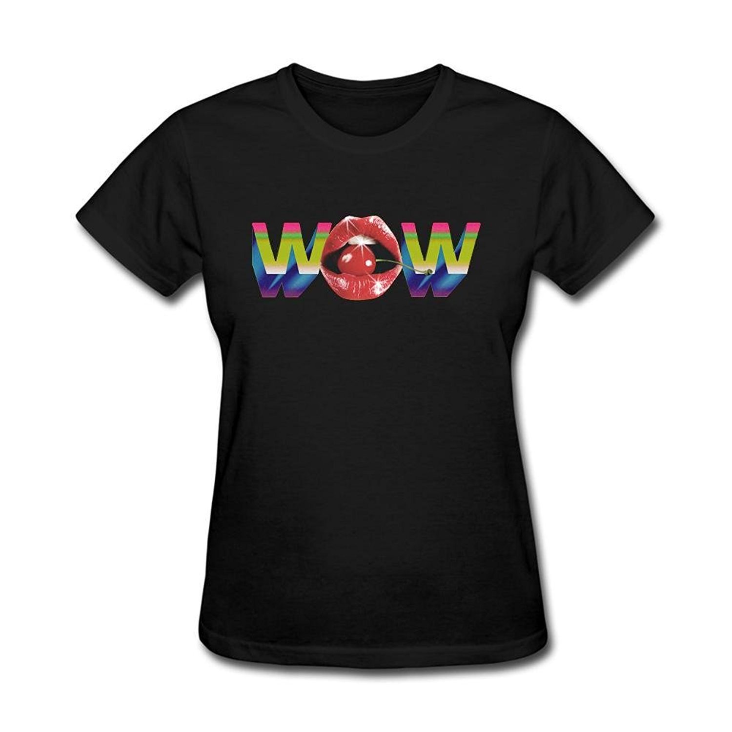 Shake Grass Women's Sexy Lips Graphic T-Shirt - Short Sleeve Black Cotton Tee for Casual Wear, Party Outfits & Street Fashion