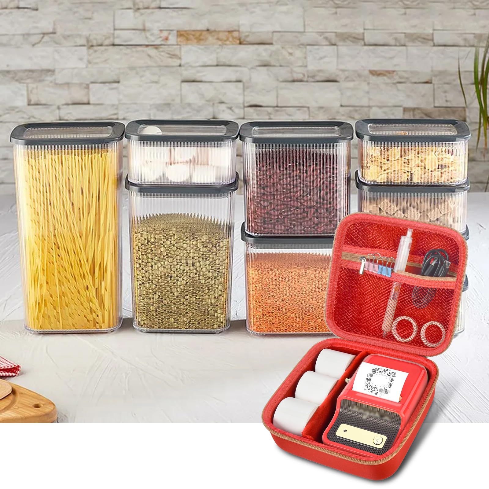 ALKOO Compatible Case for NIIMBOT B21 & B1 Wireless Thermal Label Printer - Protective Holder for Inkless Label Maker & Labeling Tape Refills with Mesh Pocket (Red) - Perfect for Office, Warehouse & Home Organization