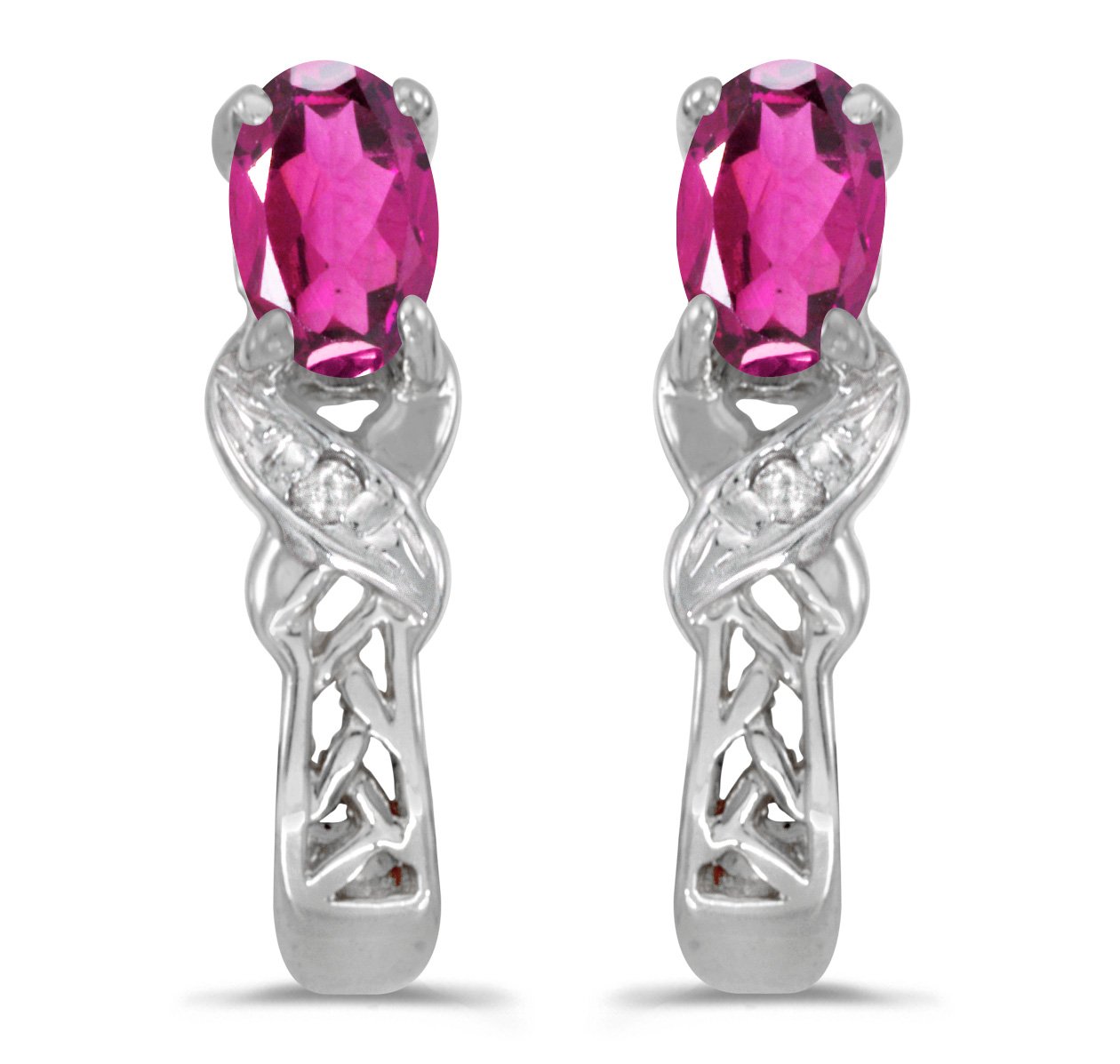 14K White Gold Oval Pink Topaz and Diamond Earrings for Women - Elegant Dangle Drop Earrings for Wedding, Party & Special Occasions